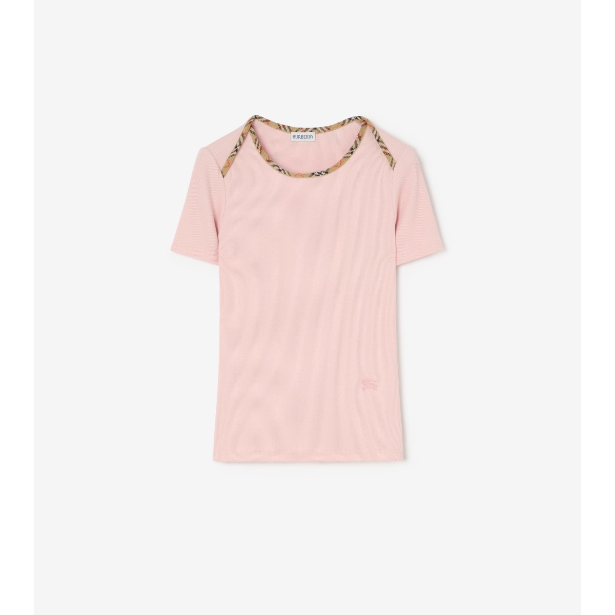  Check Trim Stretch Cotton T-shirt