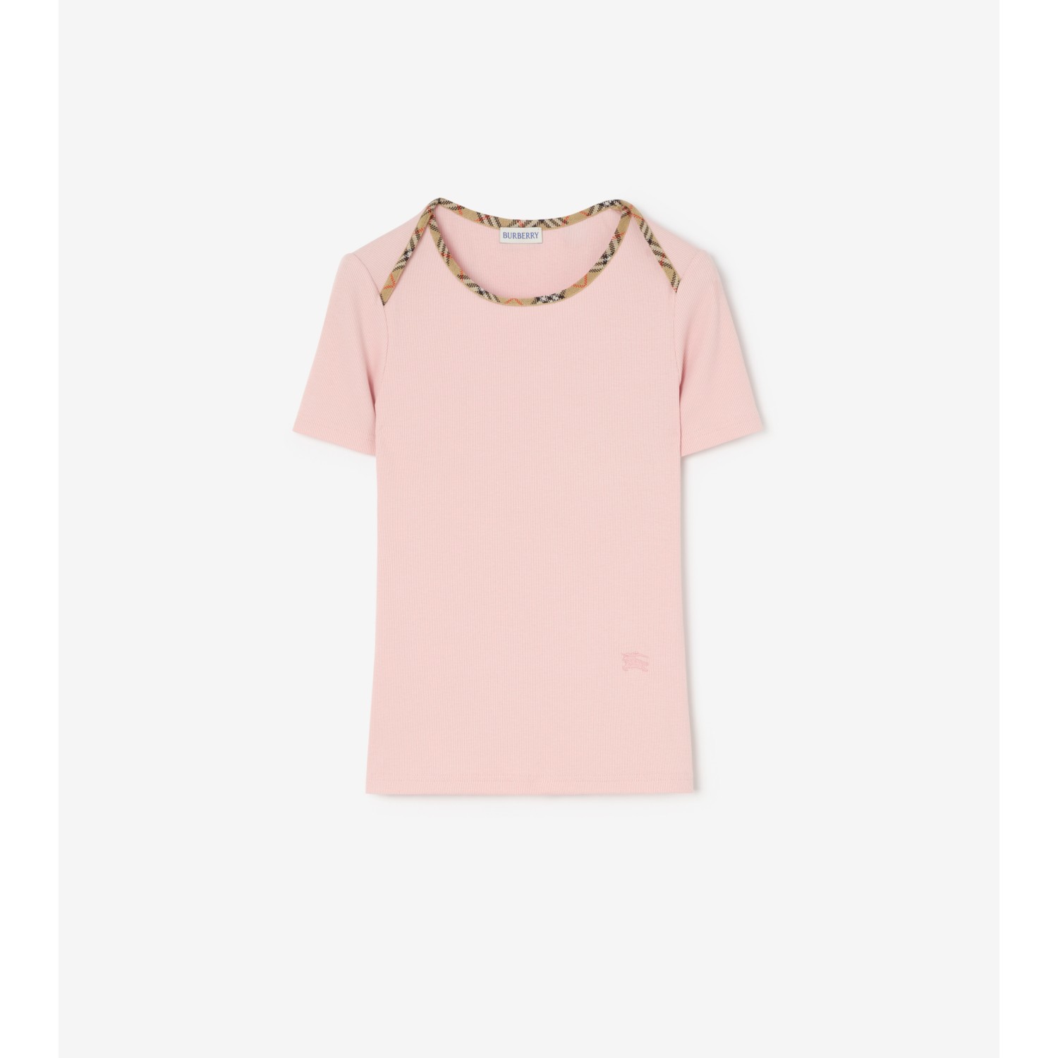 Check Trim Stretch Cotton T-shirt - thumbnail 8