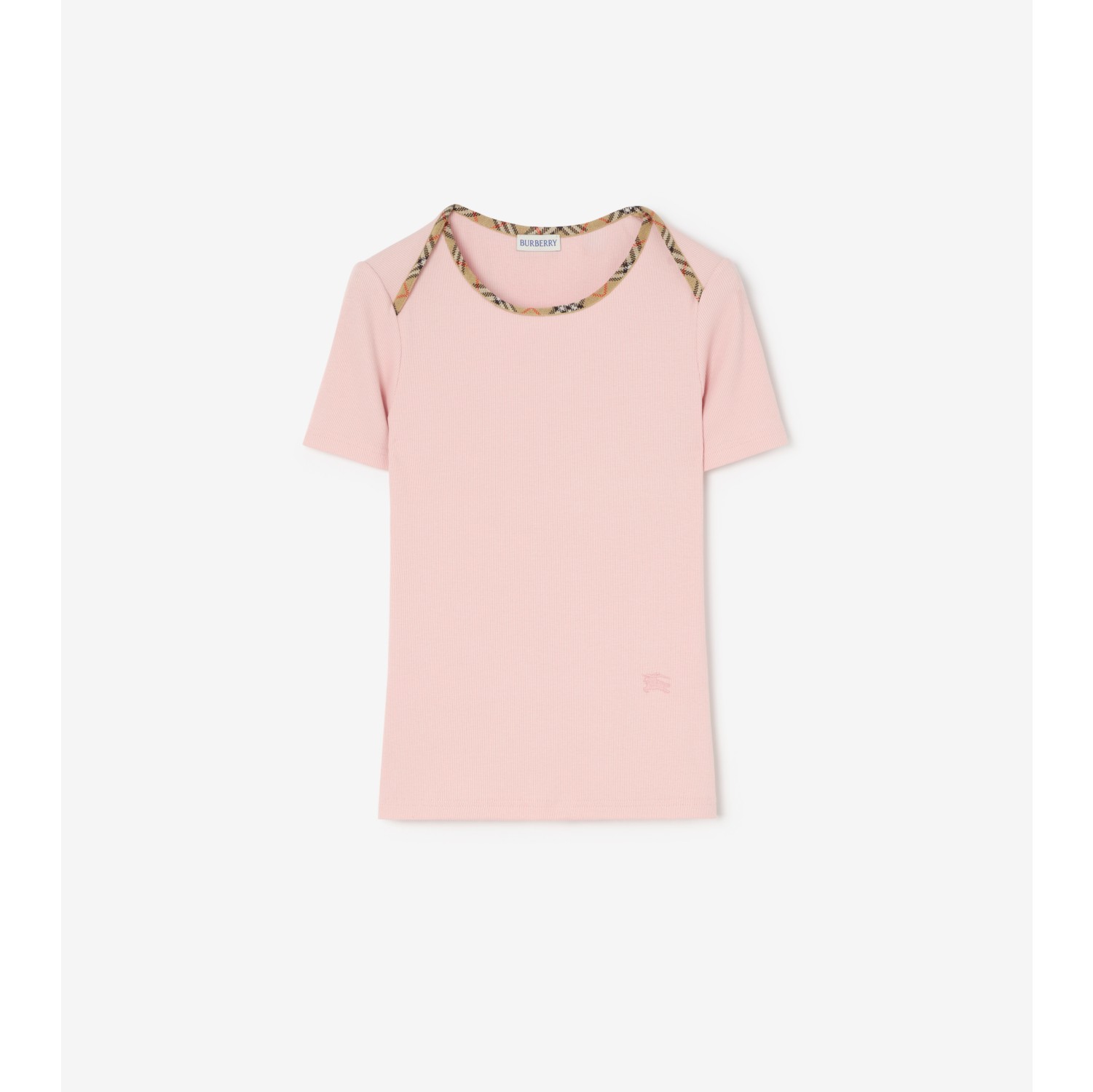 Check Trim Stretch Cotton T-shirt