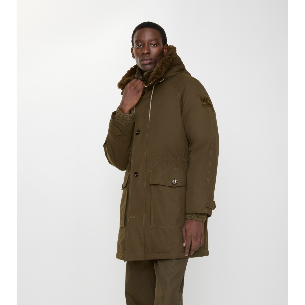  Check Shearling Trim Gabardine Parka