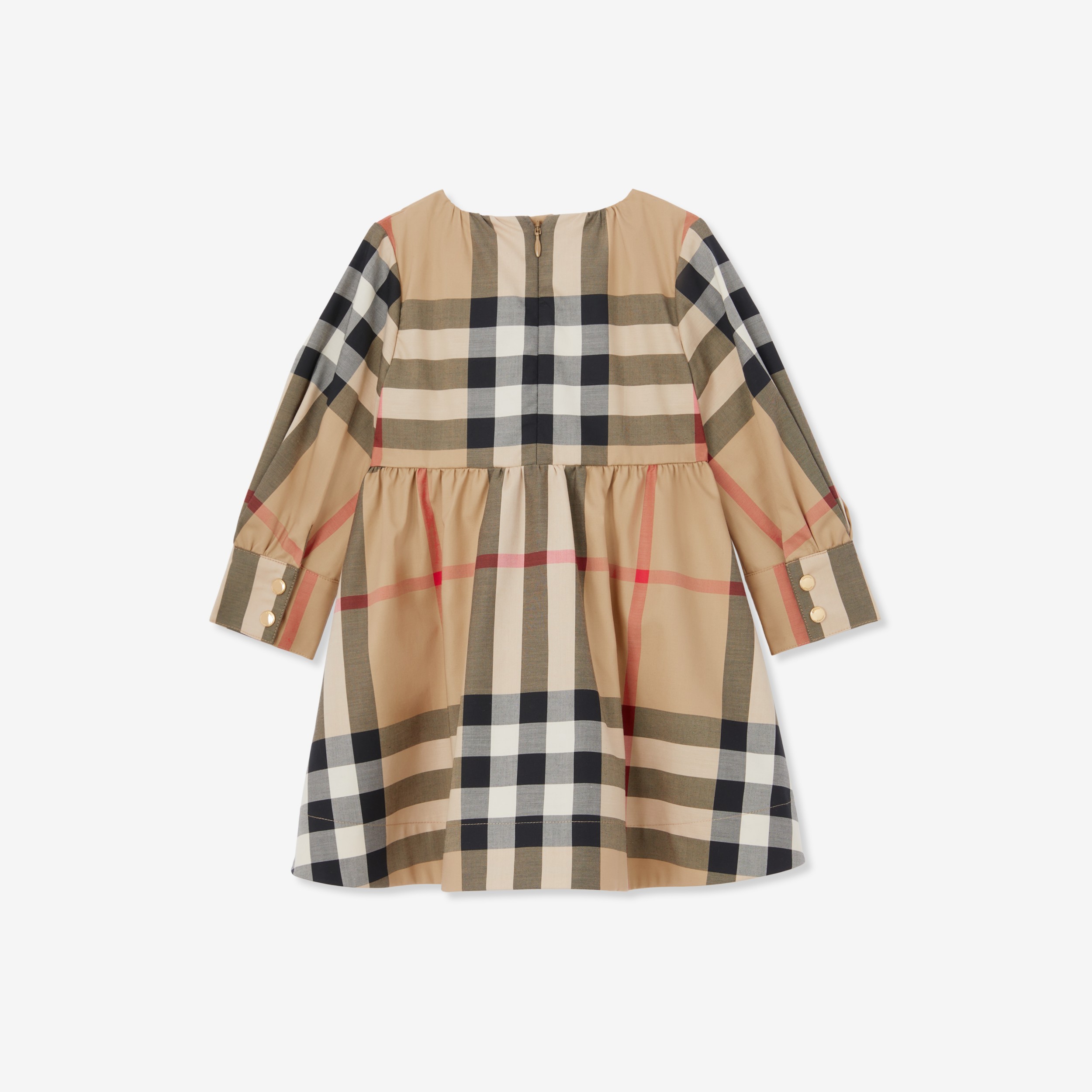 Long-sleeve Check Stretch Cotton Dress in Archive Beige - Children |  Burberry® Official
