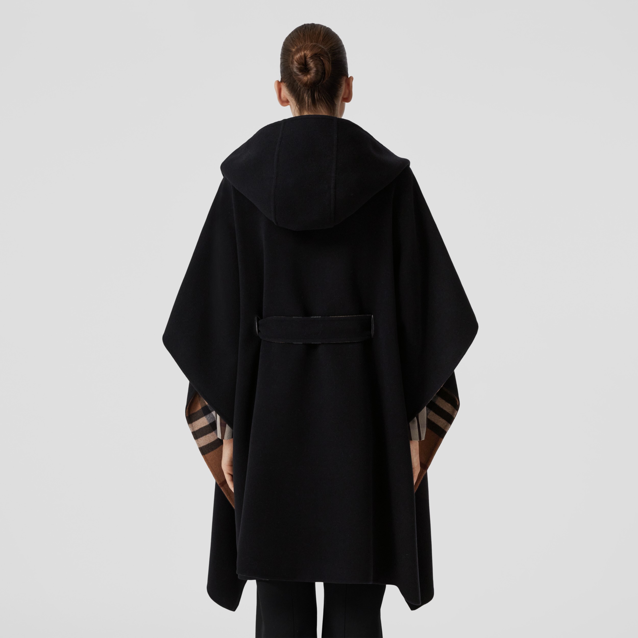 Reversible Check Wool Hooded Cape in Birch Brown | Burberry® Official - 3