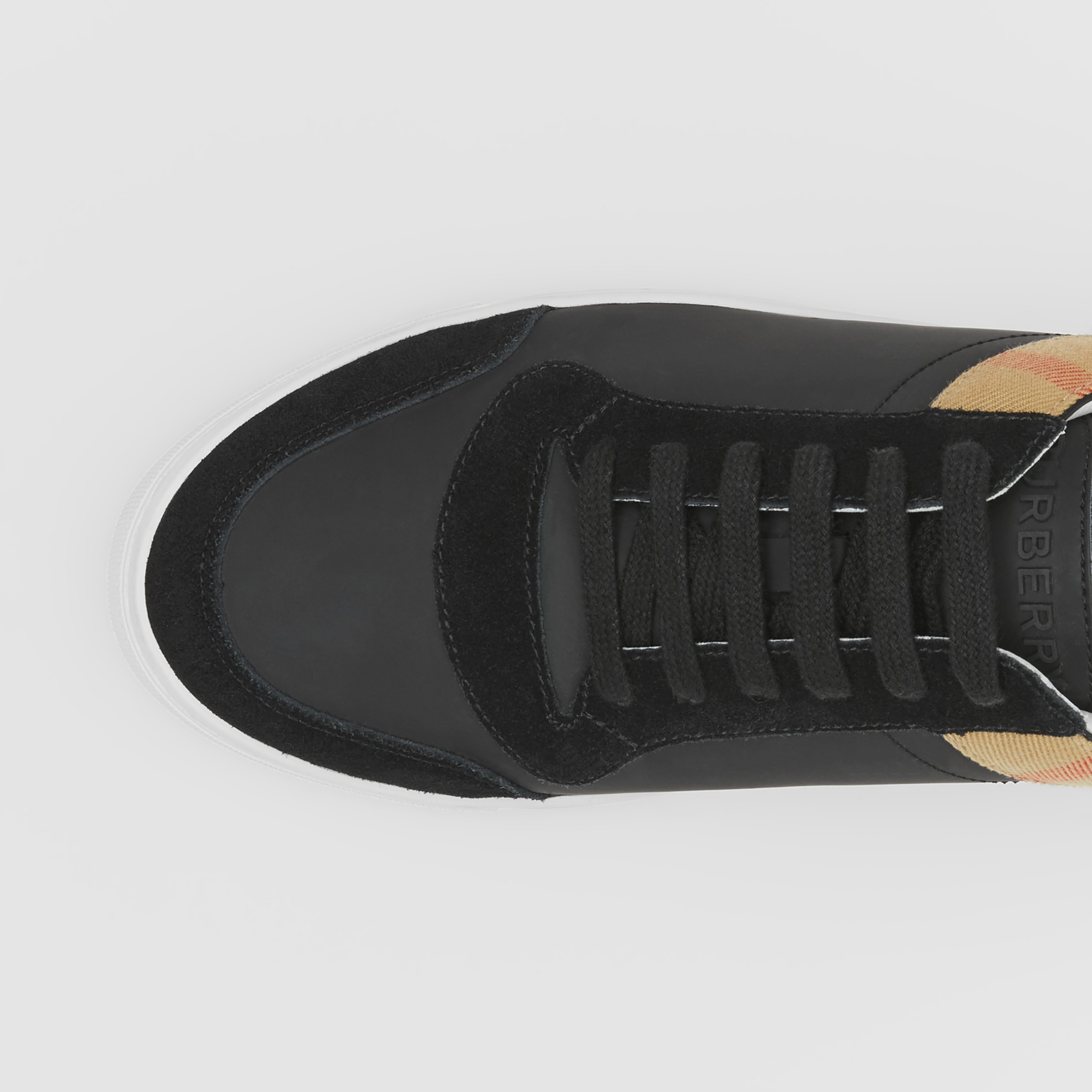 Leather, Suede House Check Sneakers in Black - Men | Burberry