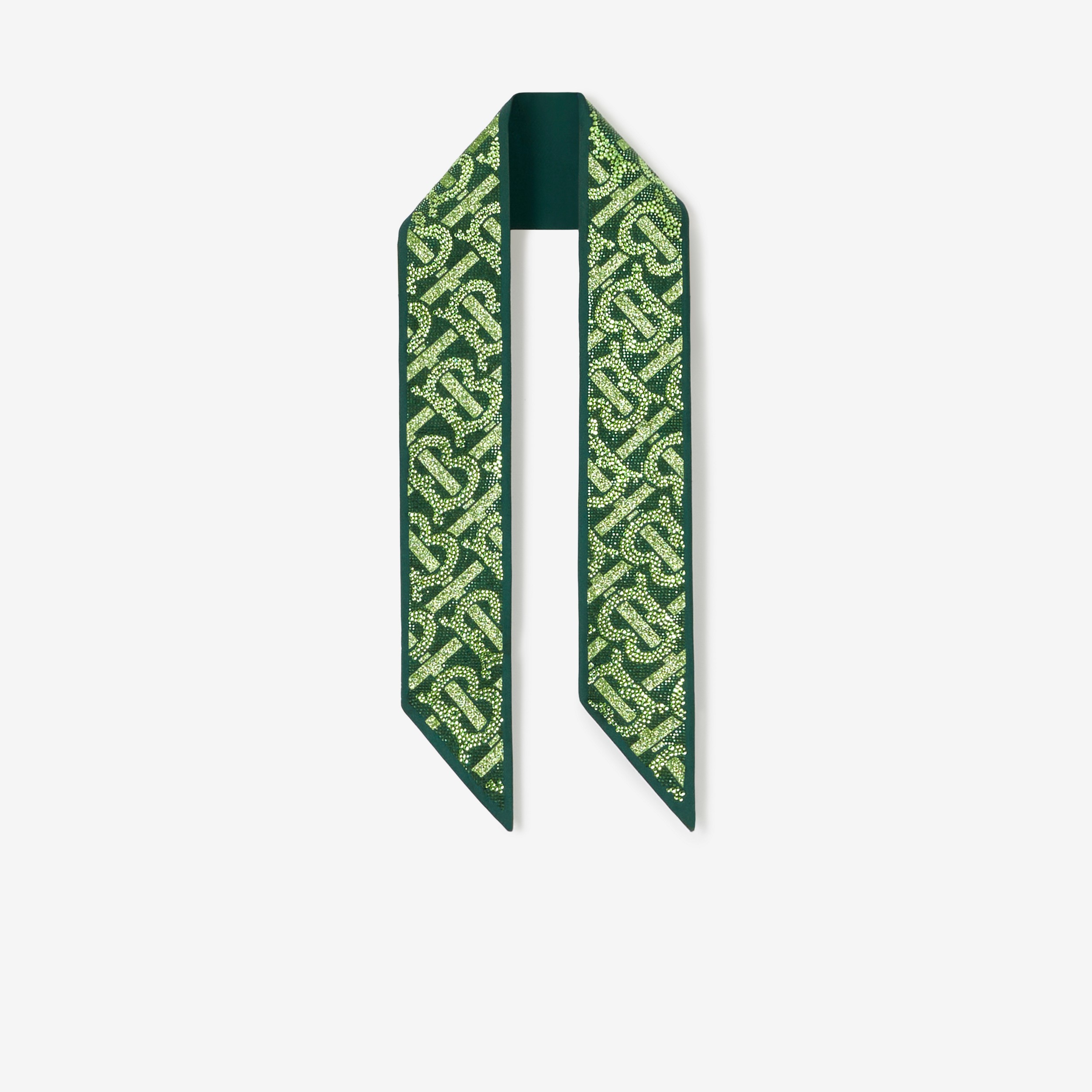Crystal Monogram Silk Skinny Scarf in Green | Burberry® Official - 1