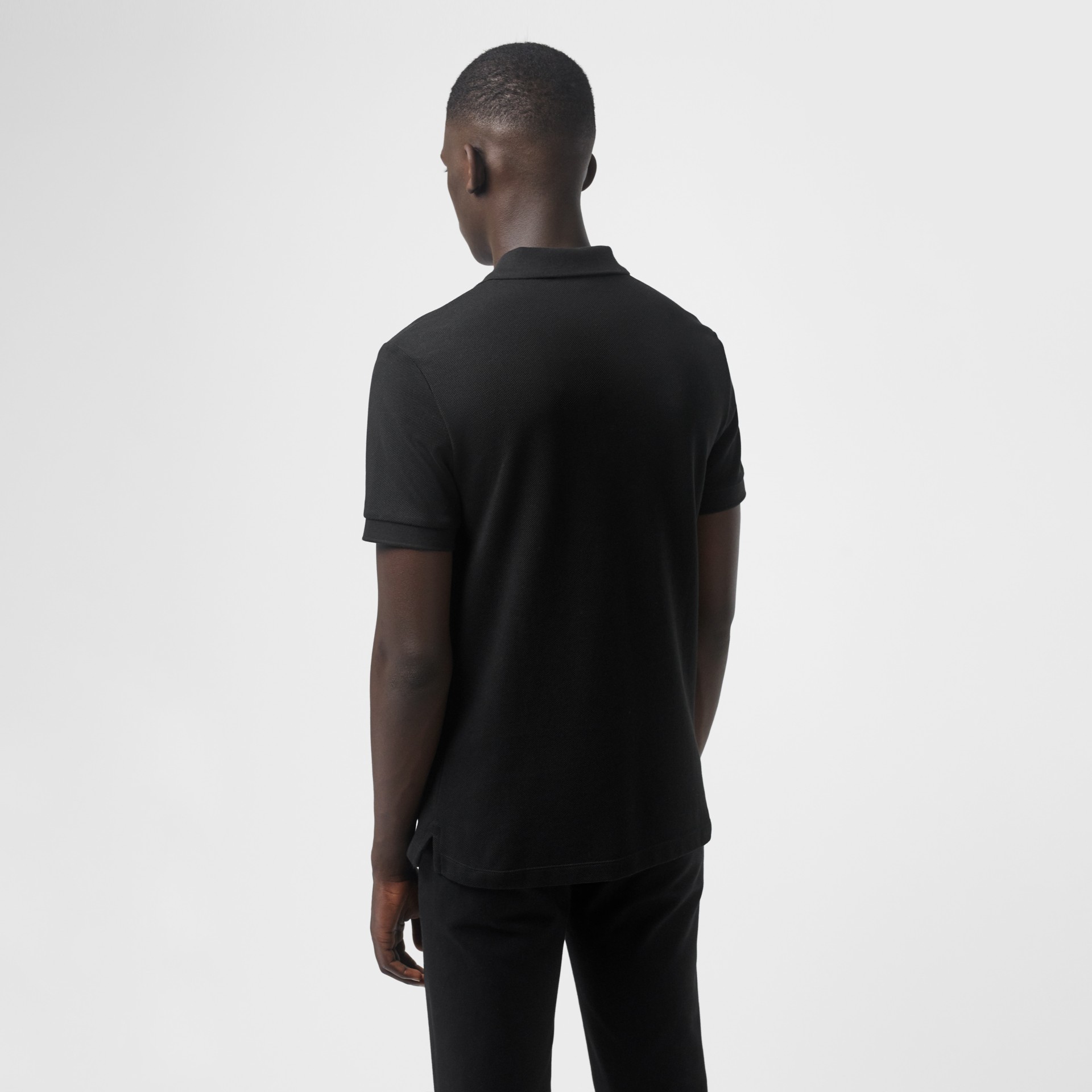 Check Placket Cotton Polo Shirt In Black Men Burberry United States