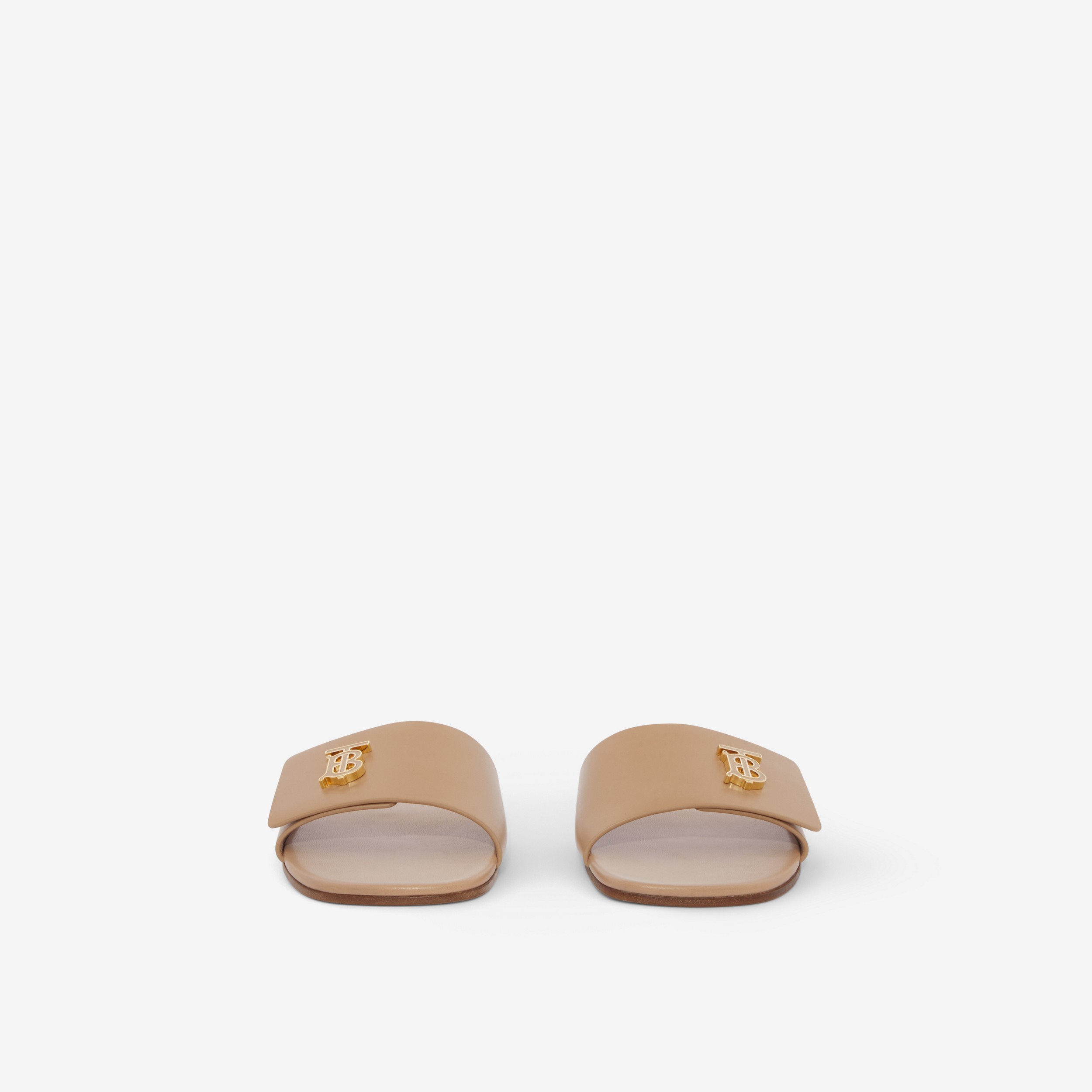 Monogram Motif Leather Slides in Chestnut Beige - Women | Burberry® Official - 2
