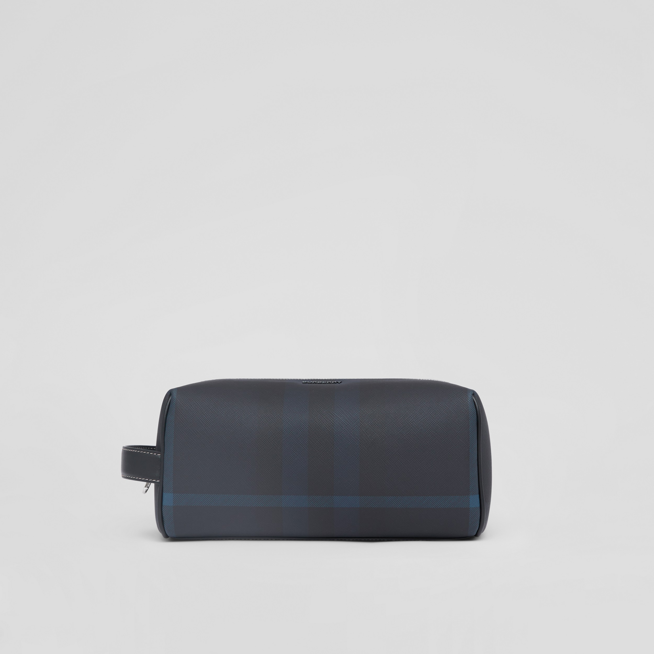 Check and Leather Travel Pouch in Dark Charcoal Blue - Men | Burberry® Official - 1