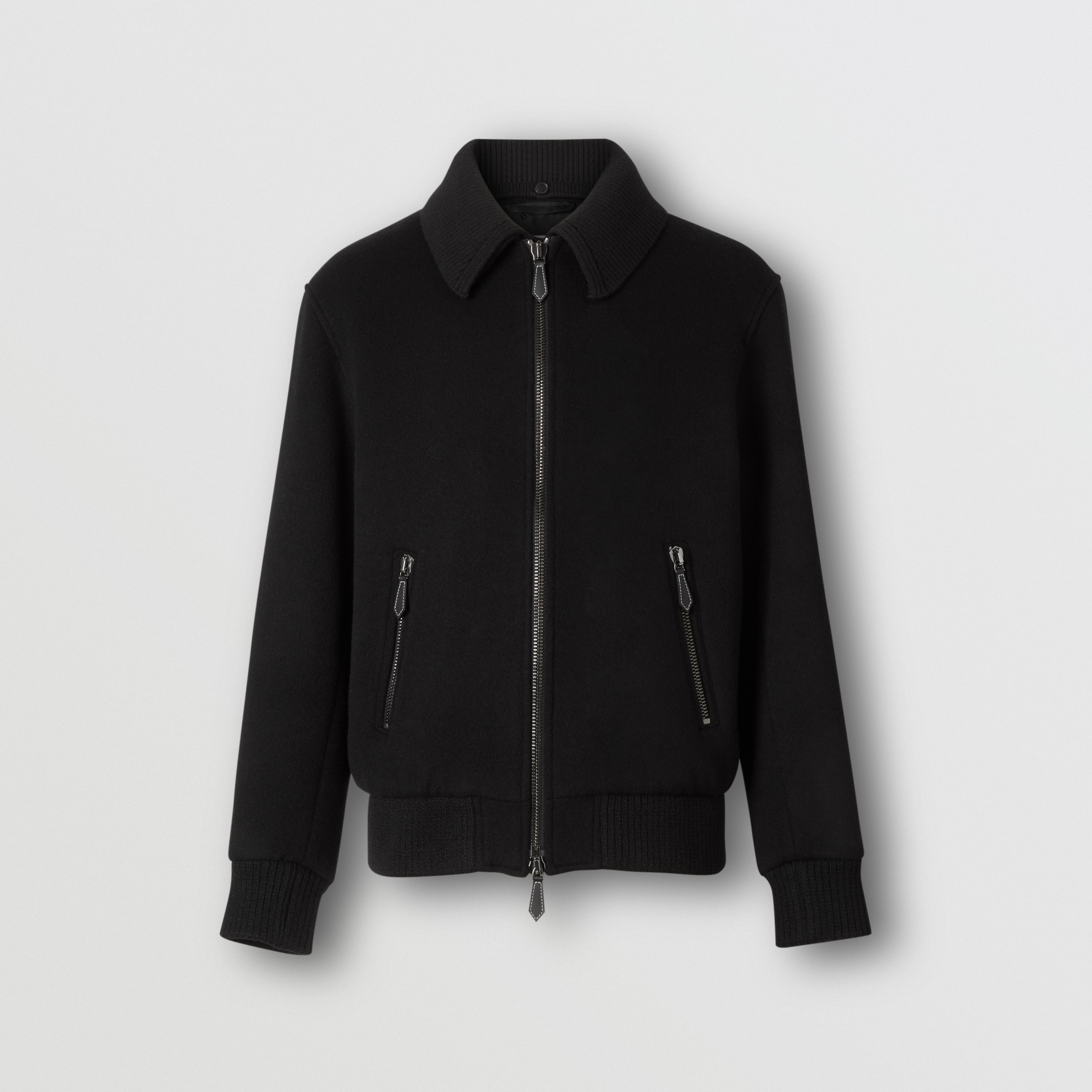 Detachable Knit Collar Wool Cashmere Bomber Jacket in Black - Men ...