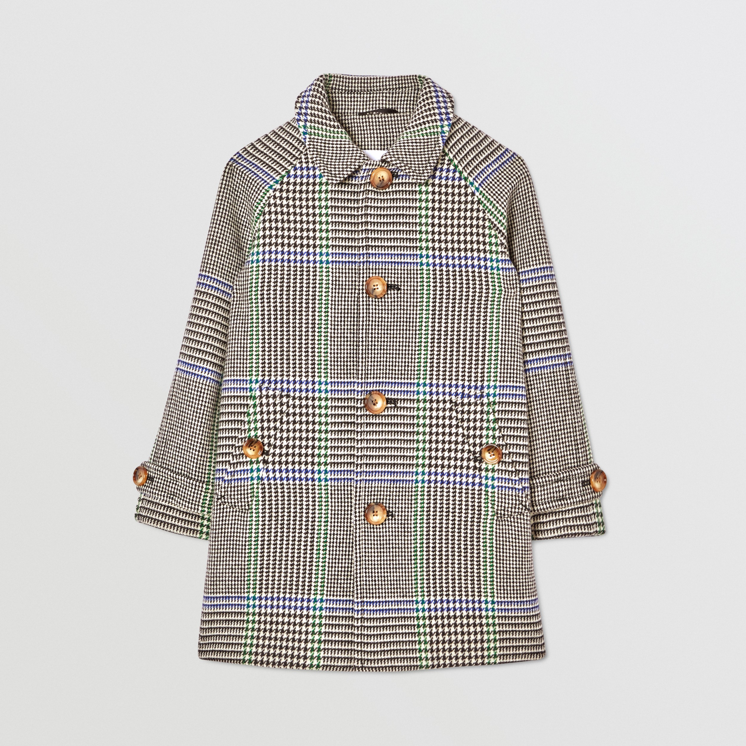 Houndstooth Check Wool Blend Car Coat in Clover Green Burberry