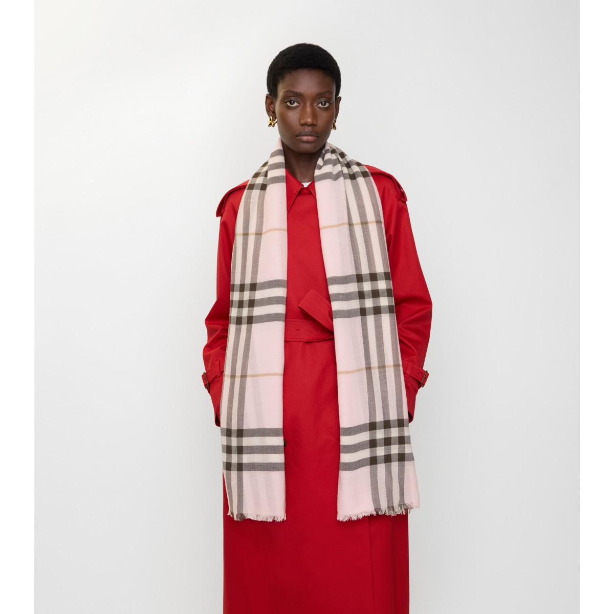  Check Wide Wool Scarf