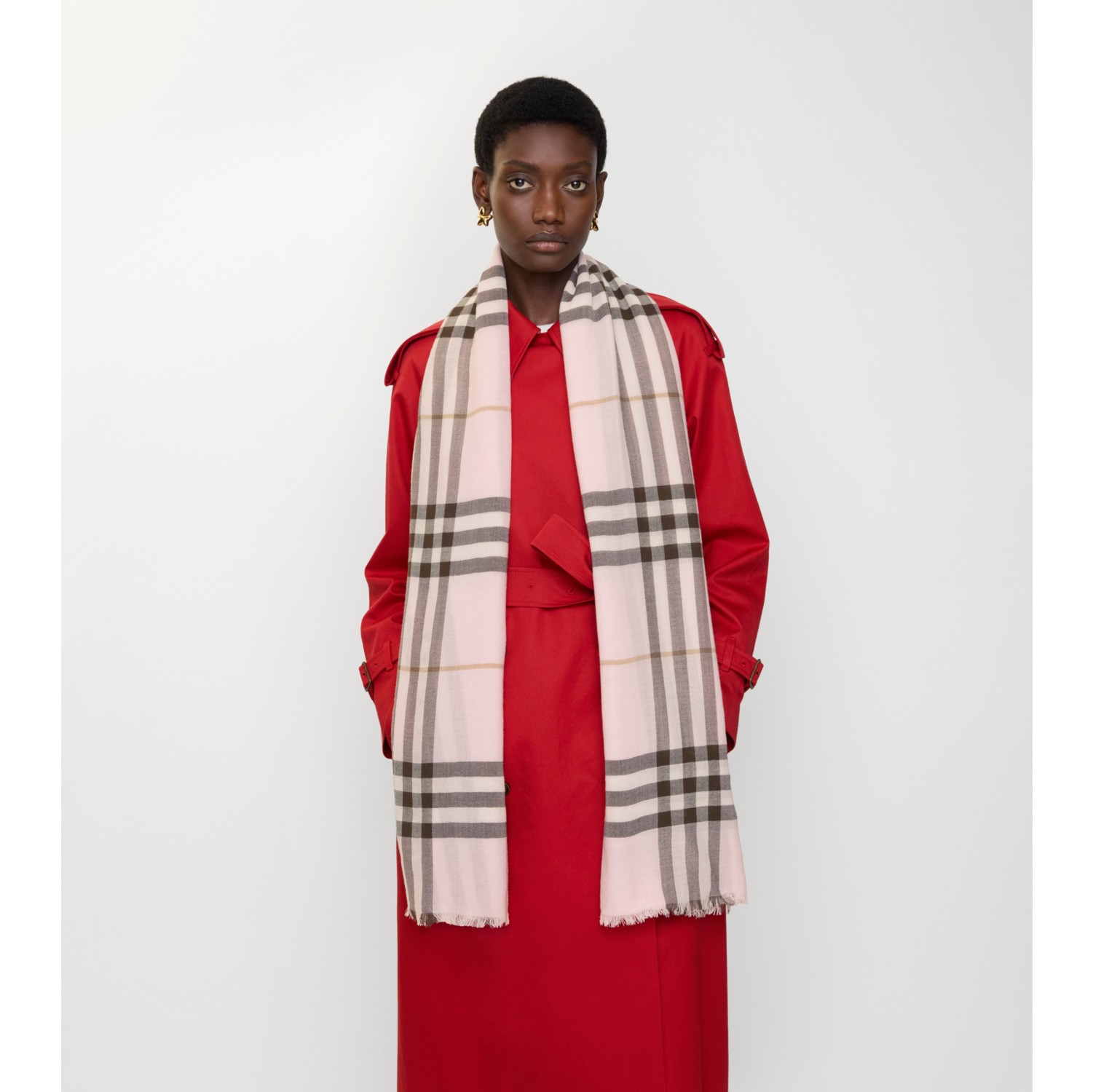 Wide Check Wool Scarf
