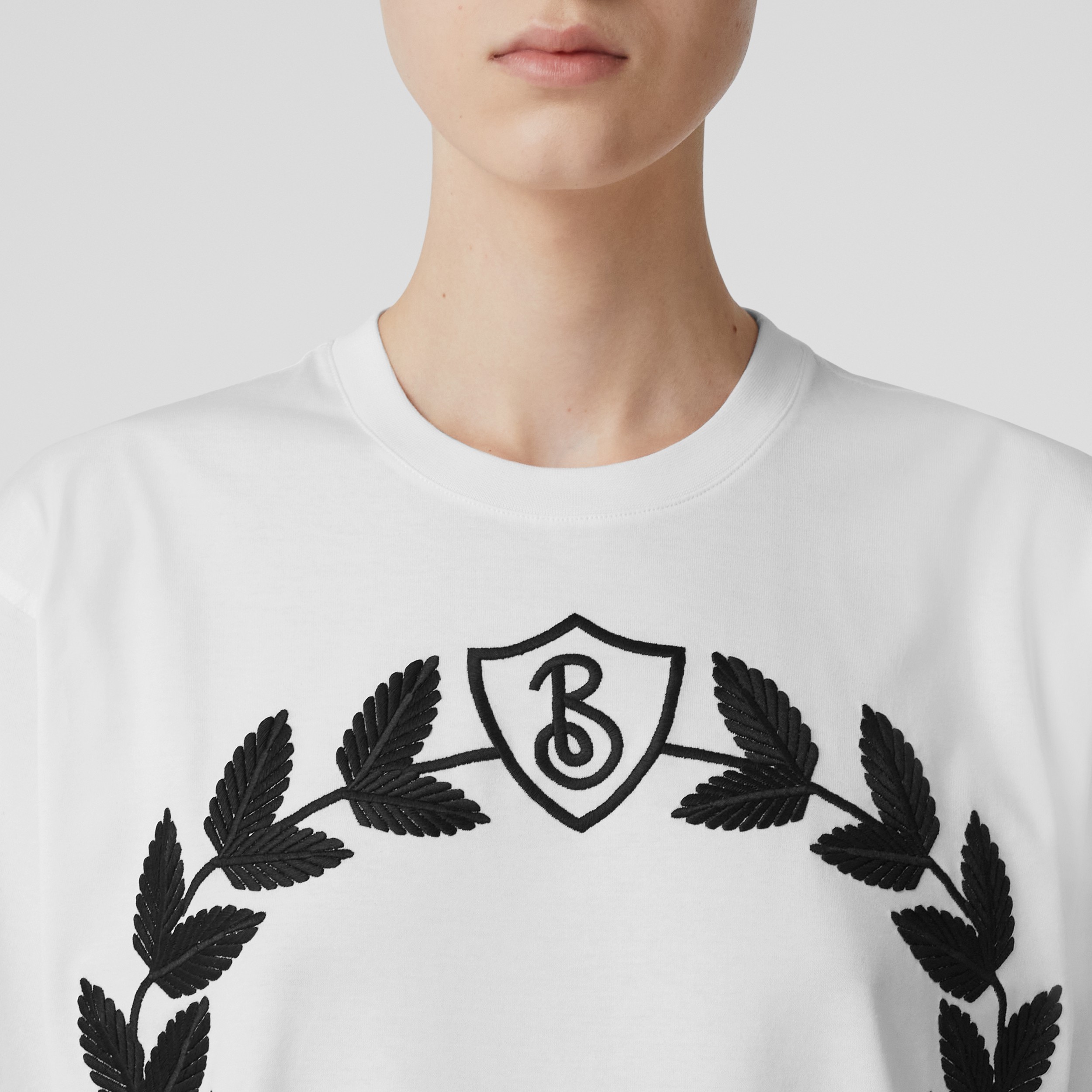Oak Leaf Crest Motif Cotton Oversized T-shirt in White - Women | Burberry® Official - 2