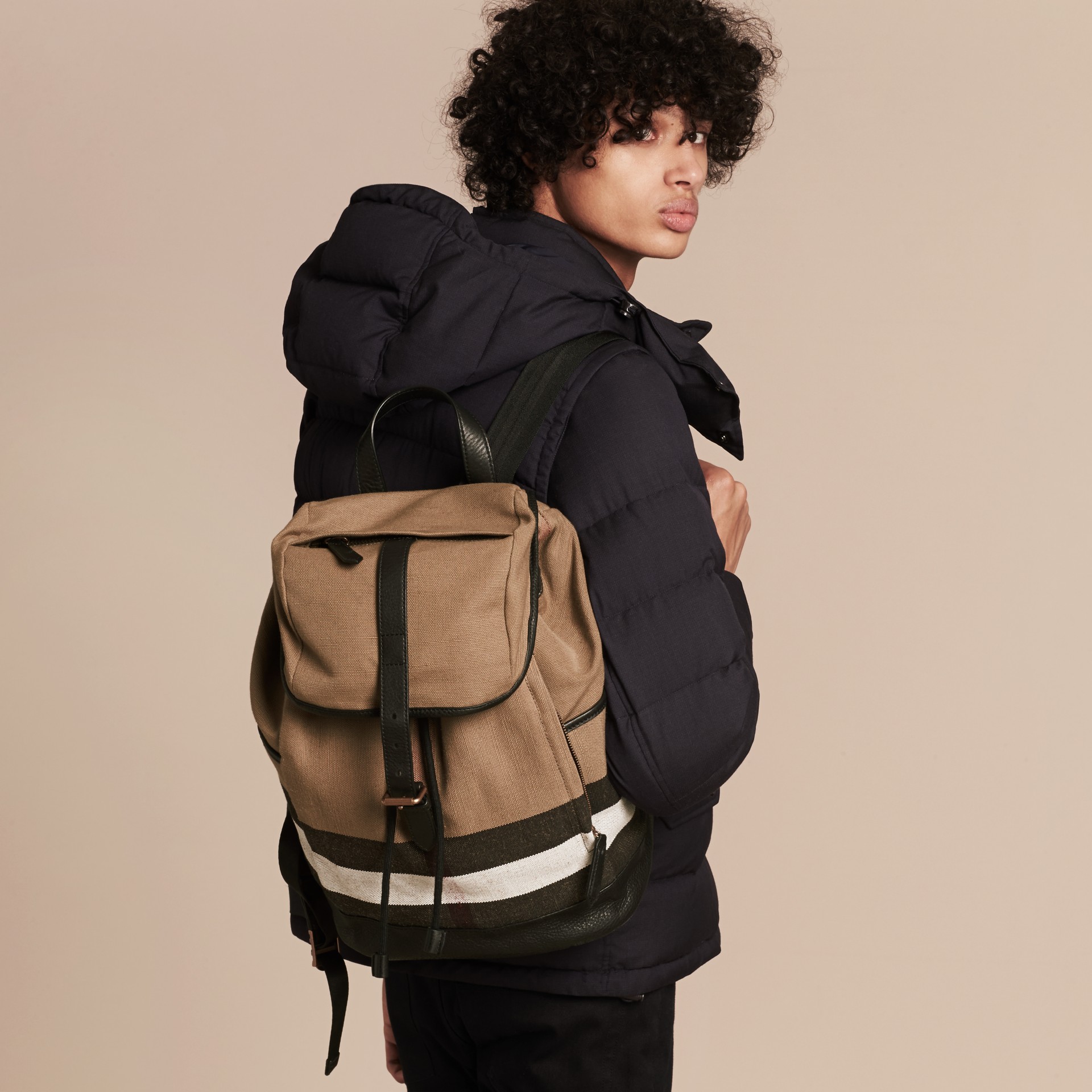 Canvas Check Backpack in Camel - Men | Burberry United Kingdom