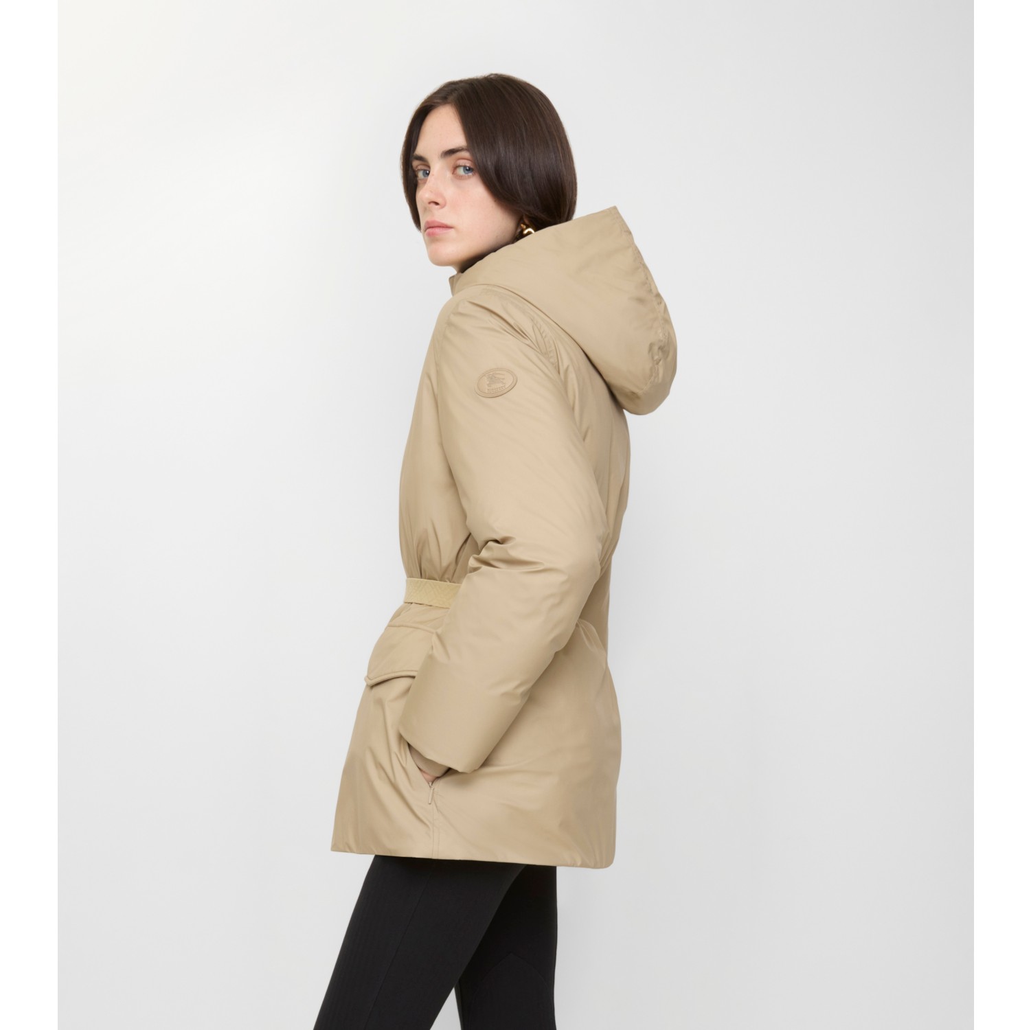 Short Hooded Nylon Coat in Flax beige - Women | Burberry® Official