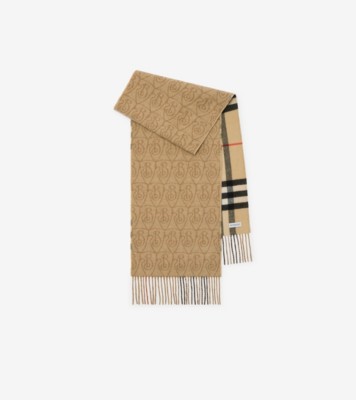 Reversible B Shield Cashmere Scarf in Sand beige | Burberry® Official