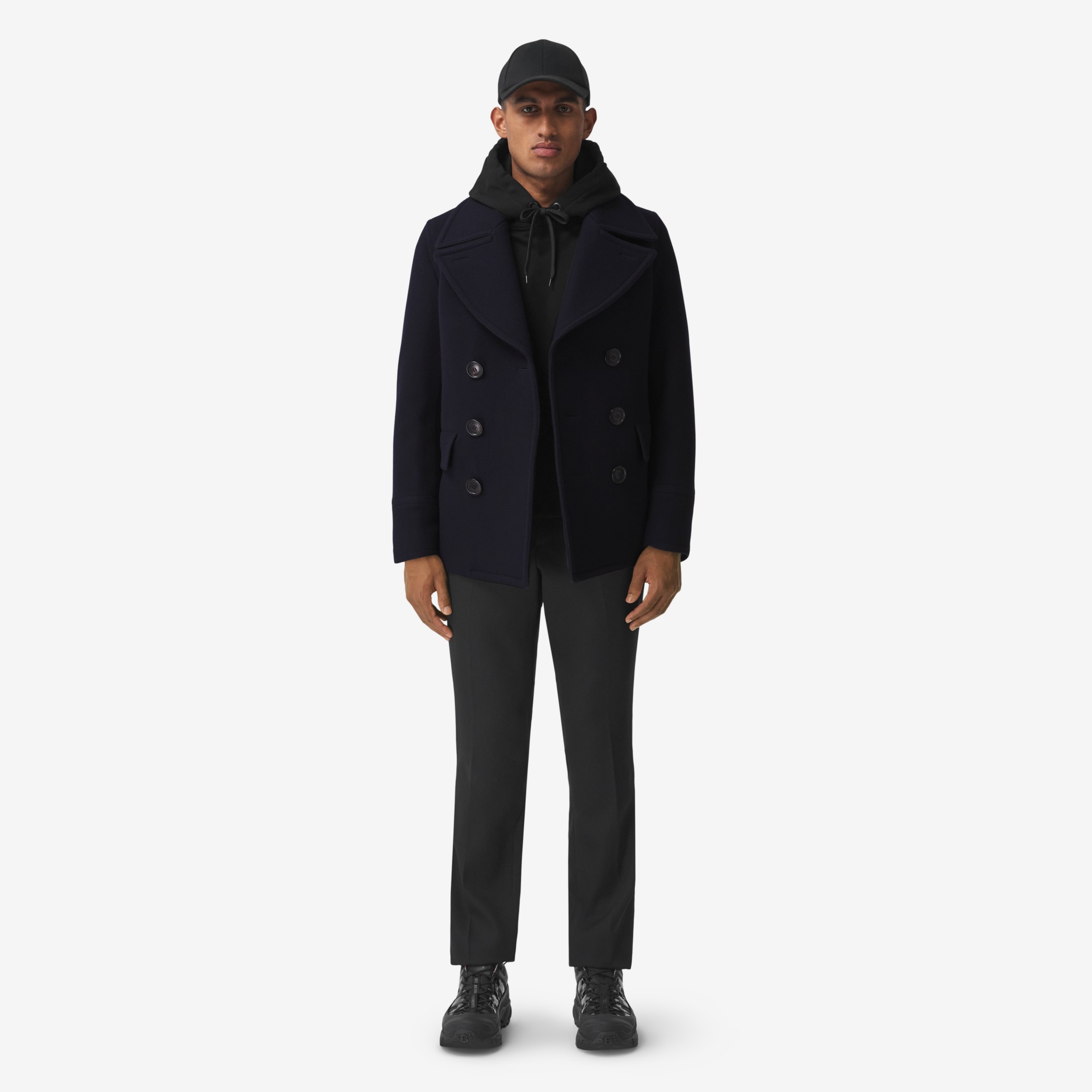 Wool Blend Pea Coat in Navy - Men | Burberry® Official - 2