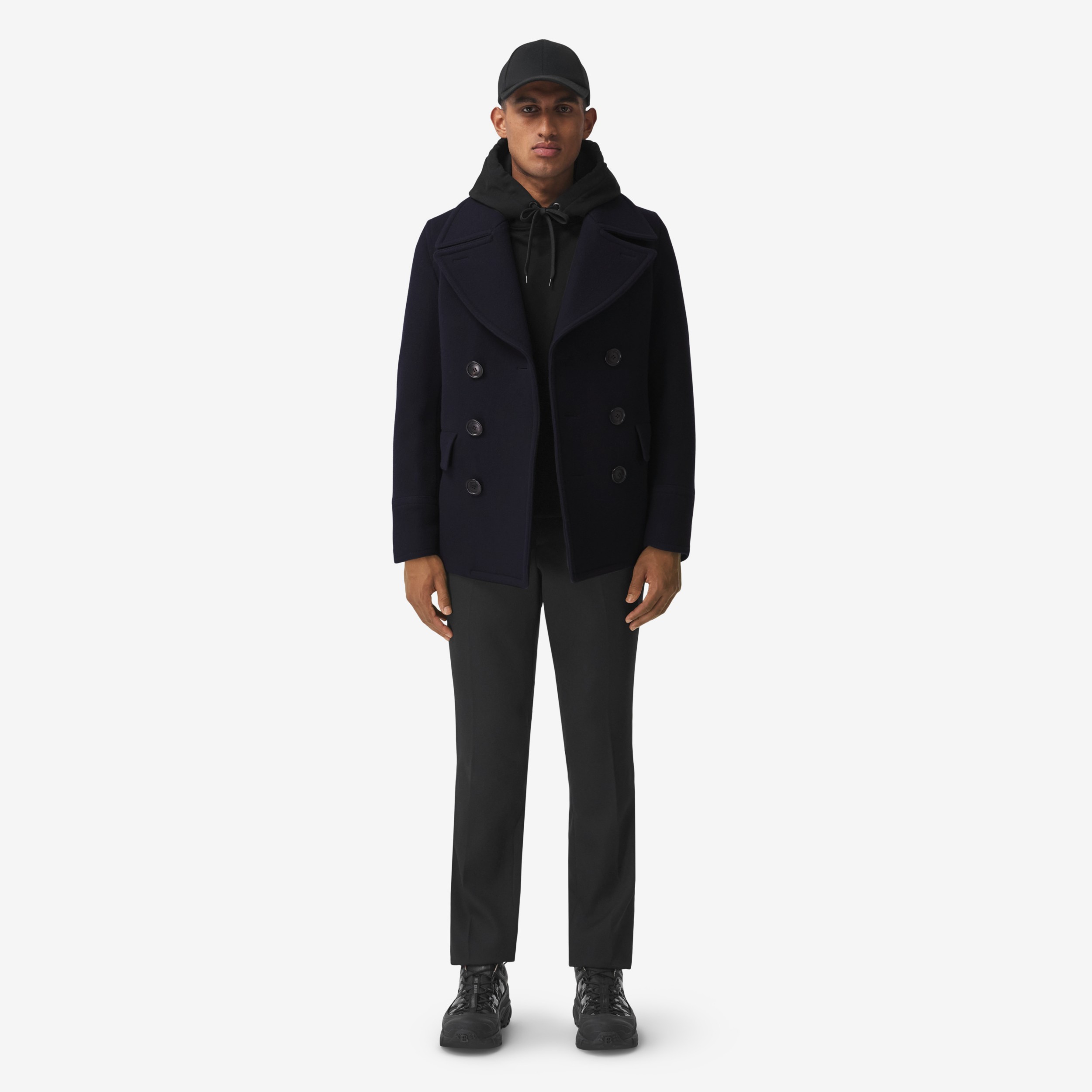 Wool Blend Pea Coat in Navy - Men | Burberry® Official