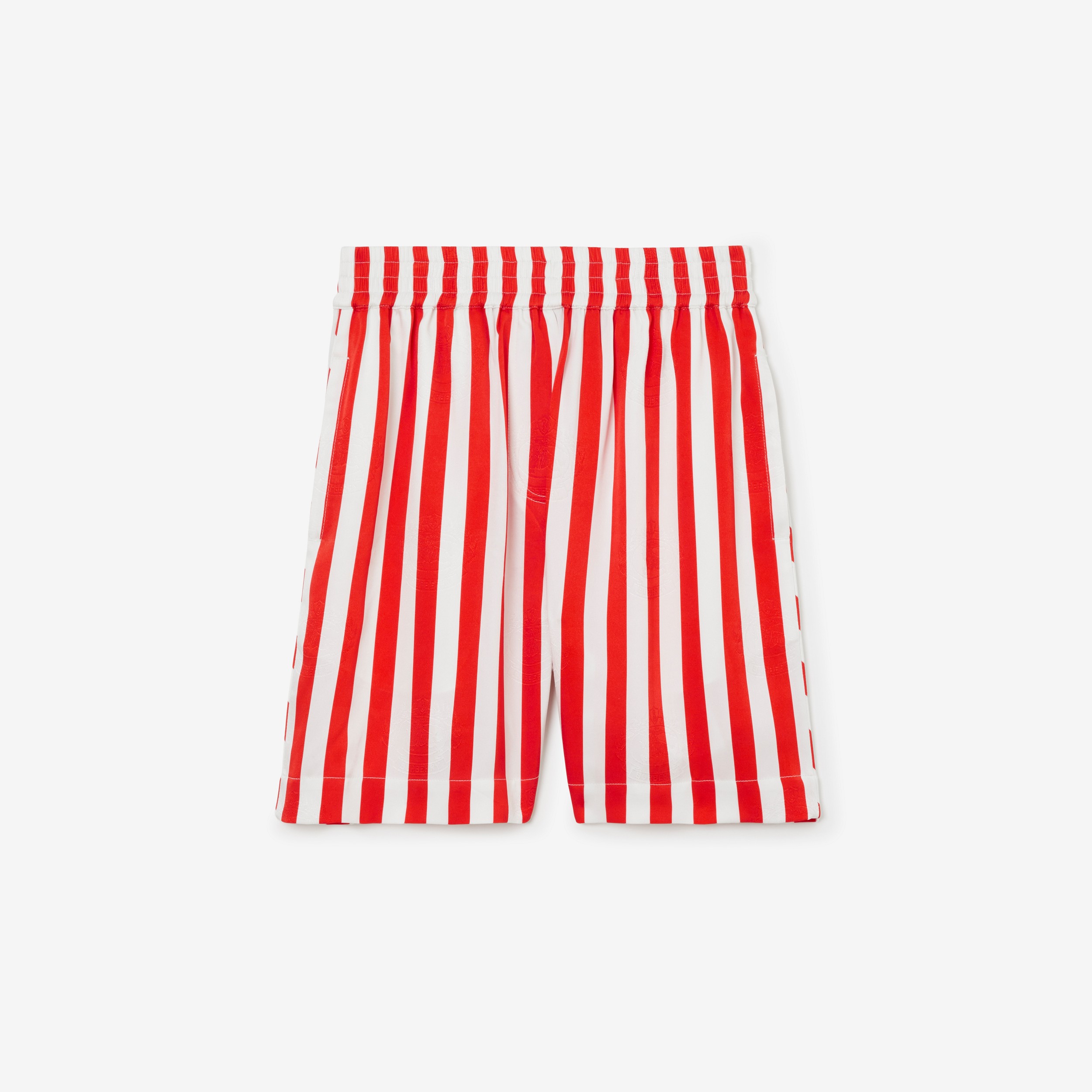 Pantalones cortos en seda a rayas con EKD (Rojo Guindilla Intenso) - Mujer | Burberry® oficial - 1