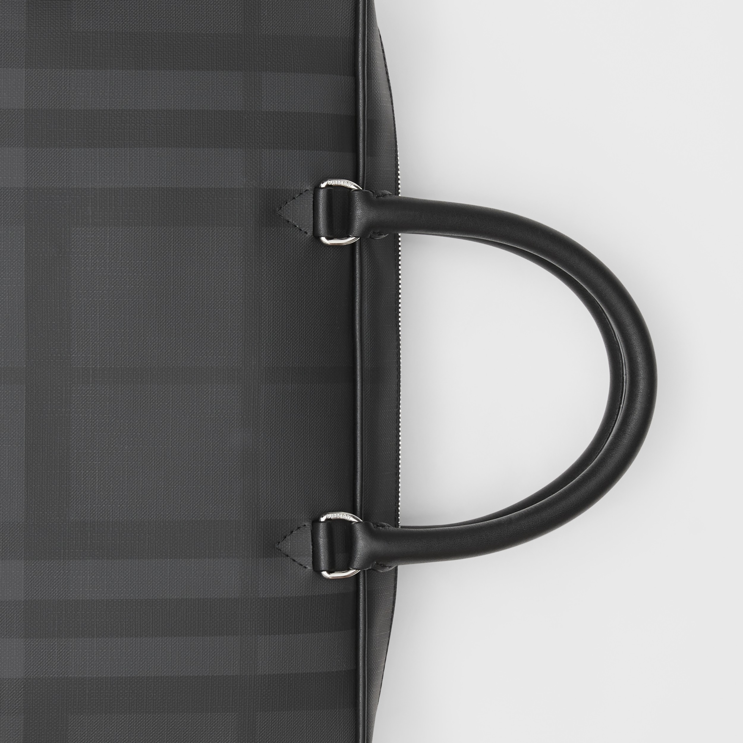 London Check and Leather Briefcase in Dark Charcoal Men Burberry