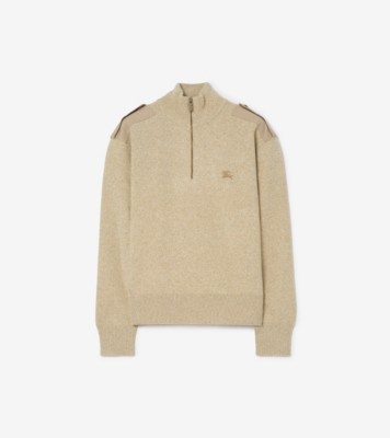 Wool Cashmere Half-zip Sweater in Hamper beige - Men | Burberry