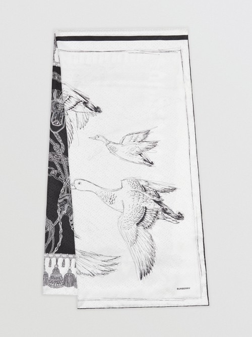BURBERRY Sketch Print Monogram Silk Jacquard Scarf