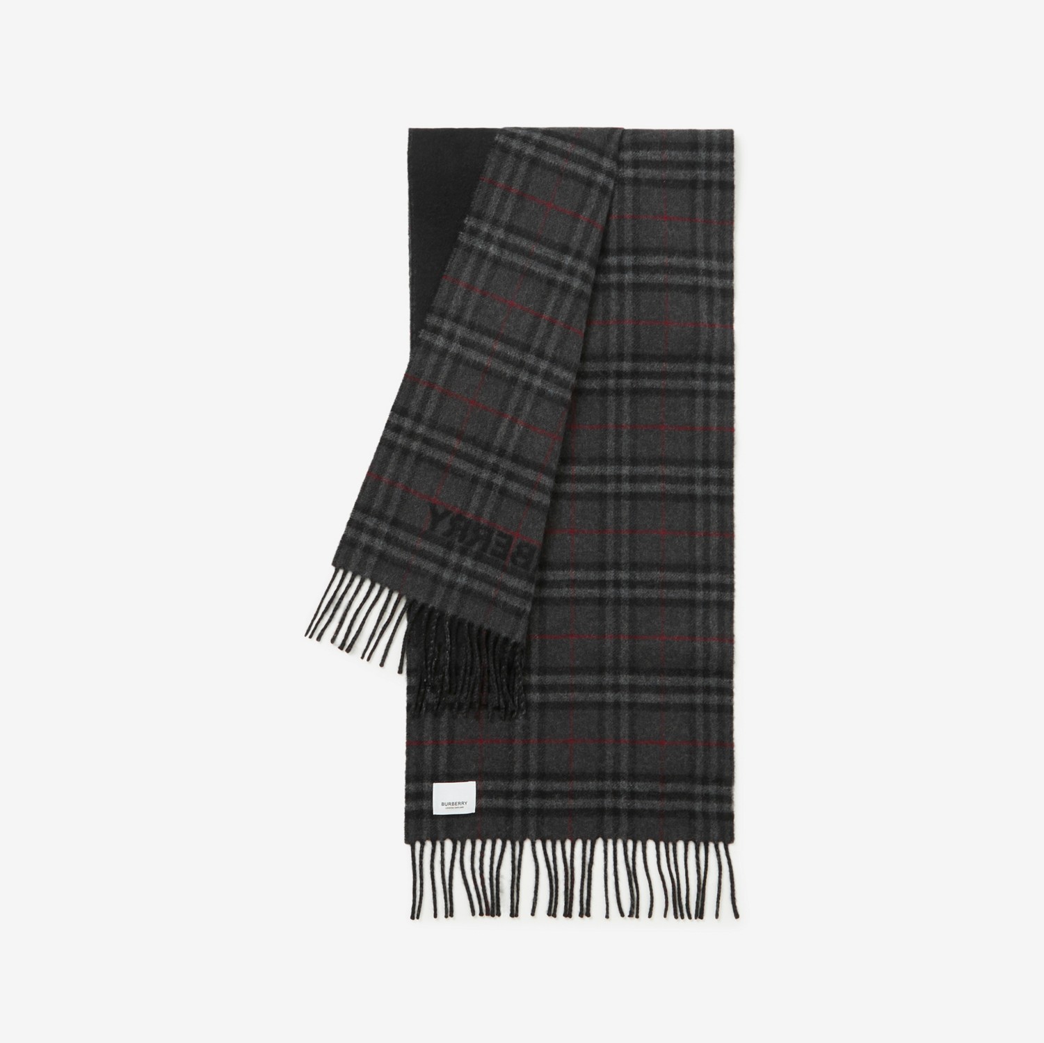 格纹羊绒双面两用围巾 (炭灰色 / 黑色) | Burberry® 博柏利官网