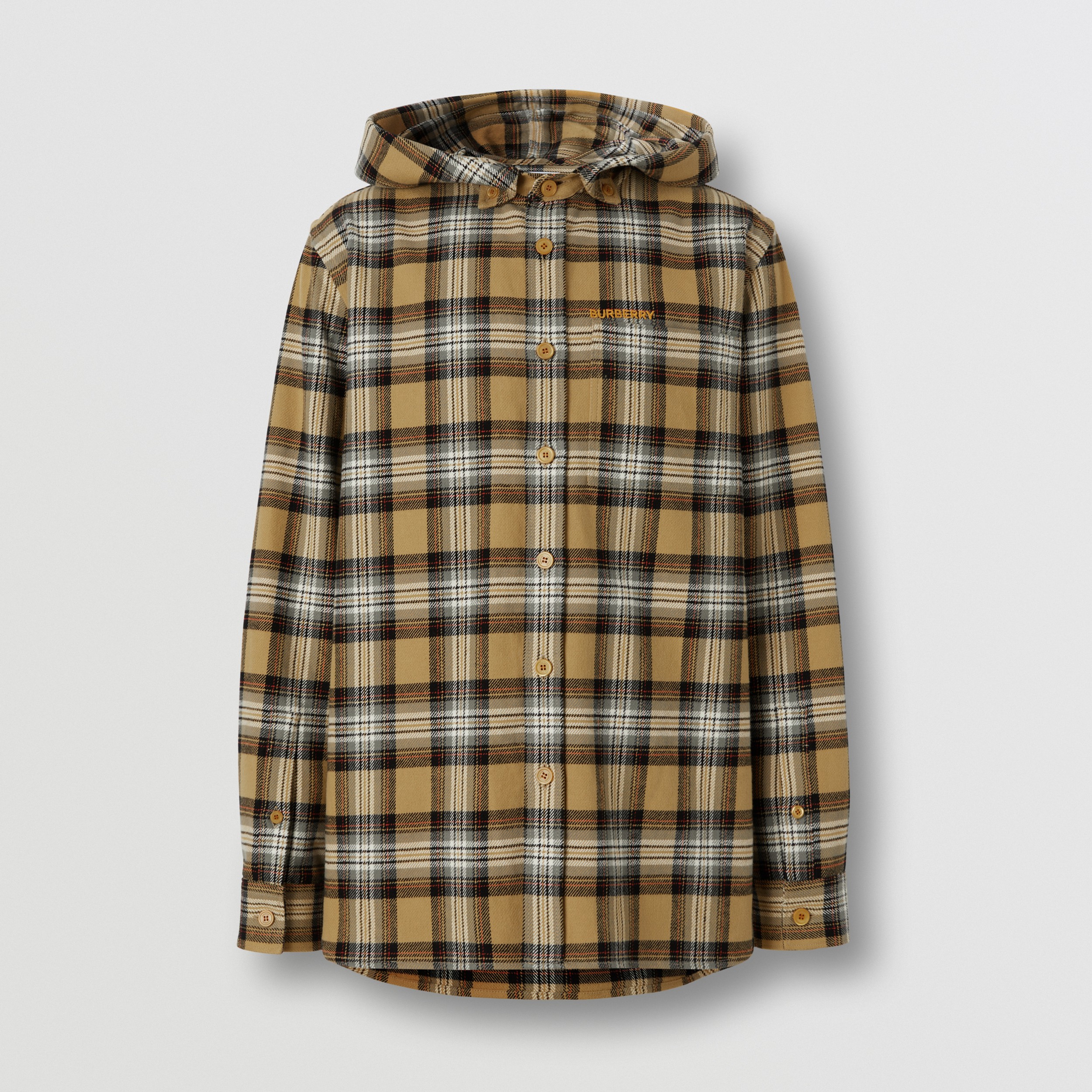 Check Cotton Flannel Hooded Shirt in Beige - Men | Burberry® Official - 4