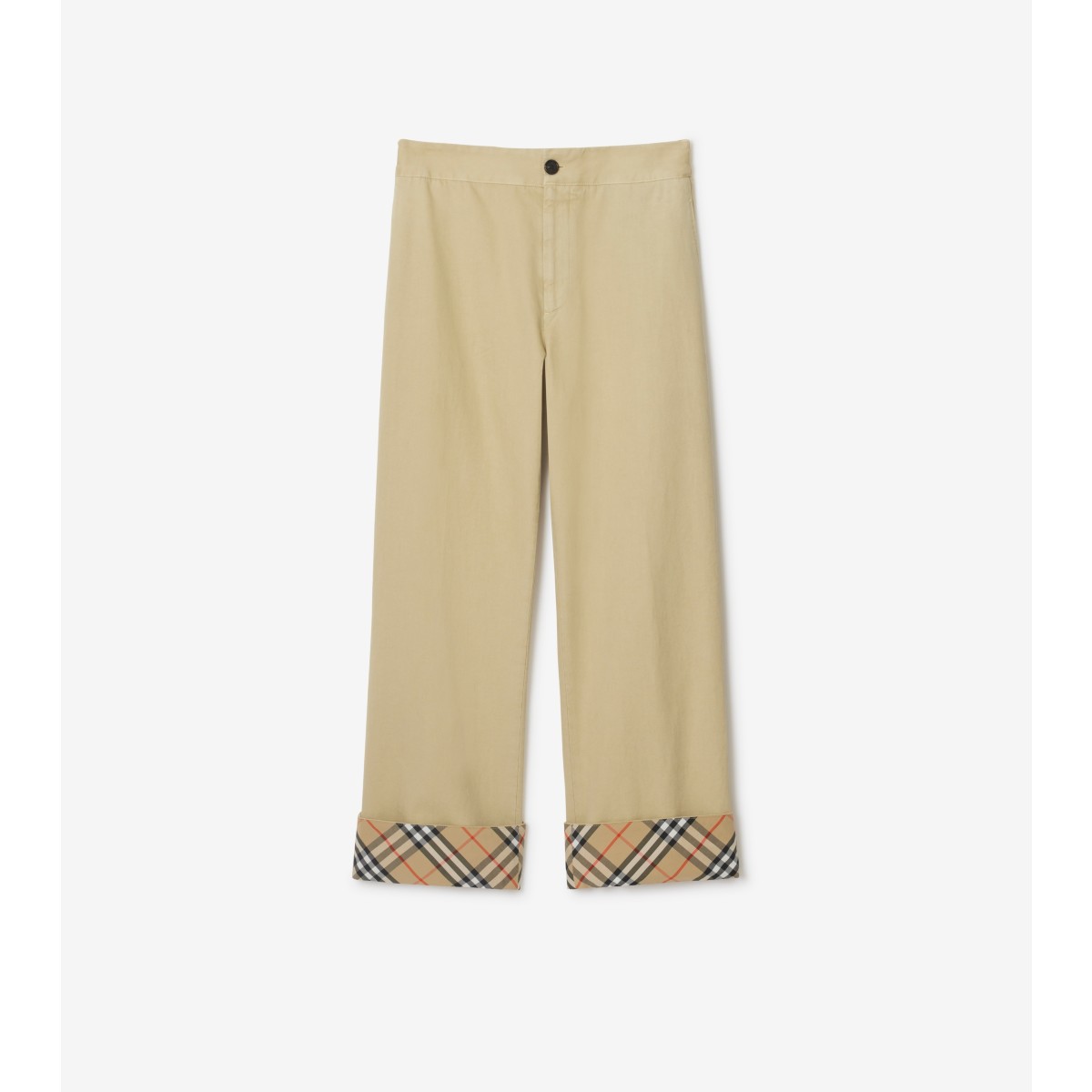 Burberry Classic Straight-leg Pants With Distinctive Check Cuffs In Green