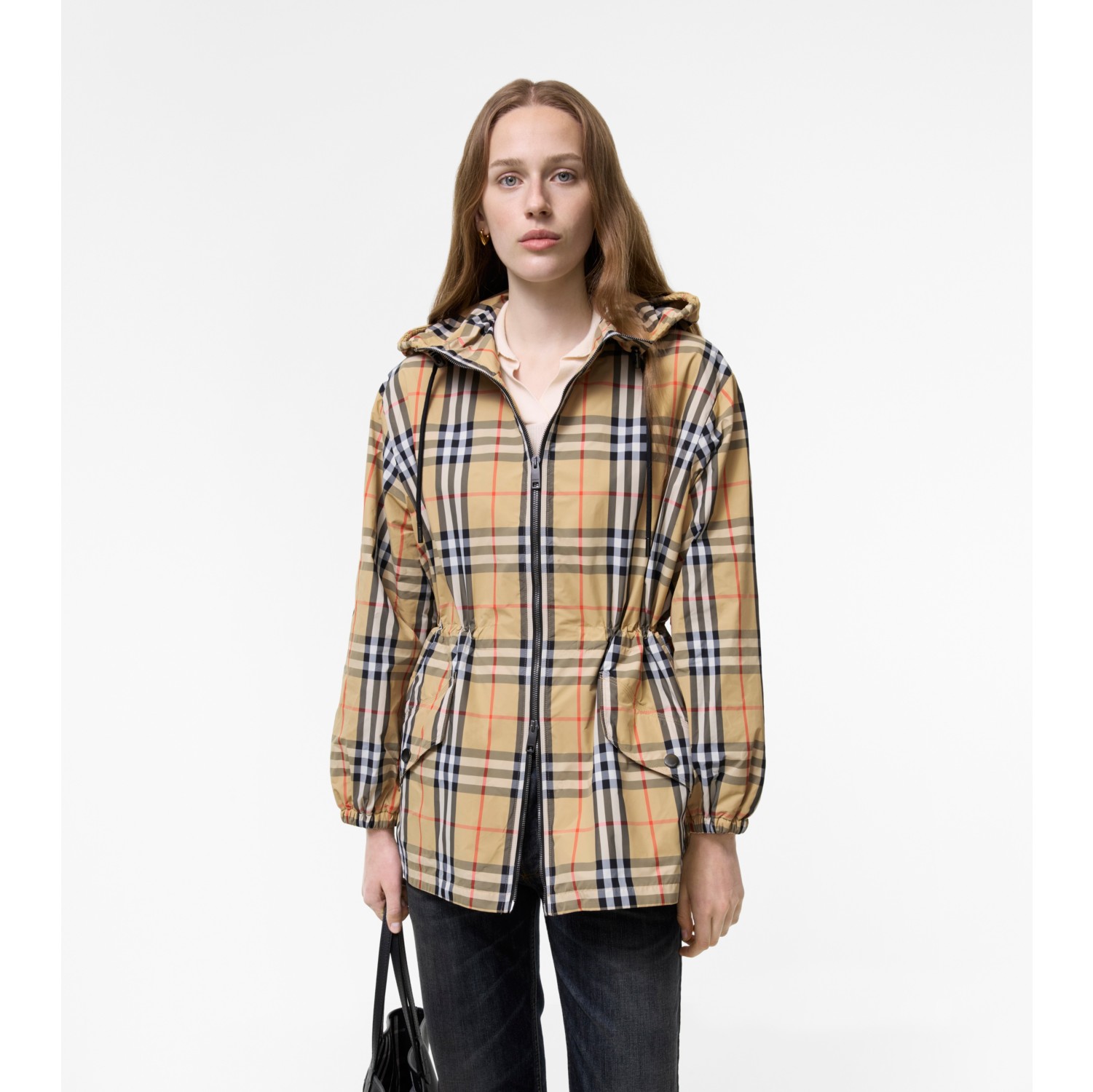 Check Nylon Hooded Jacket