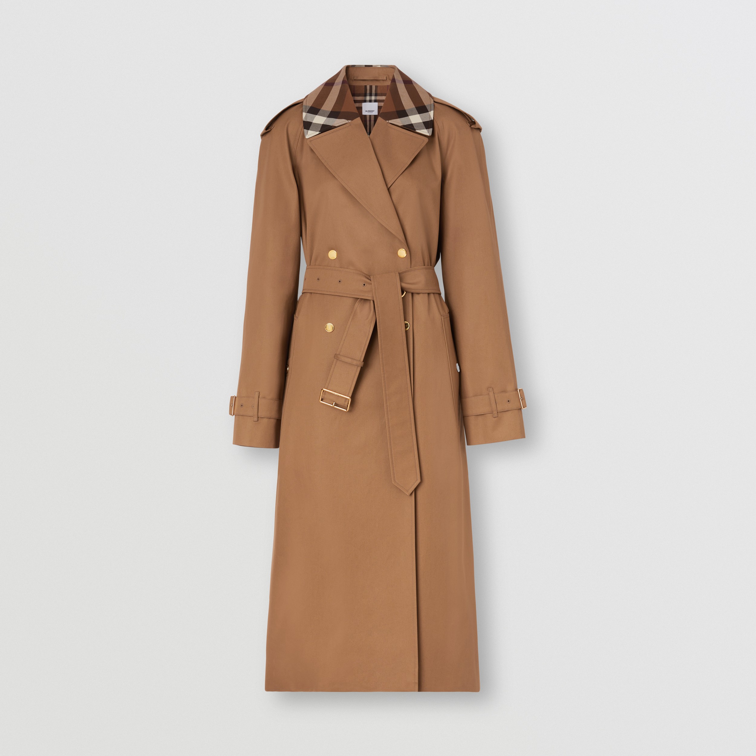 Check Collar Cotton Gabardine Waterloo Trench Coat in Dusty Caramel - Women | Burberry® Official - 4