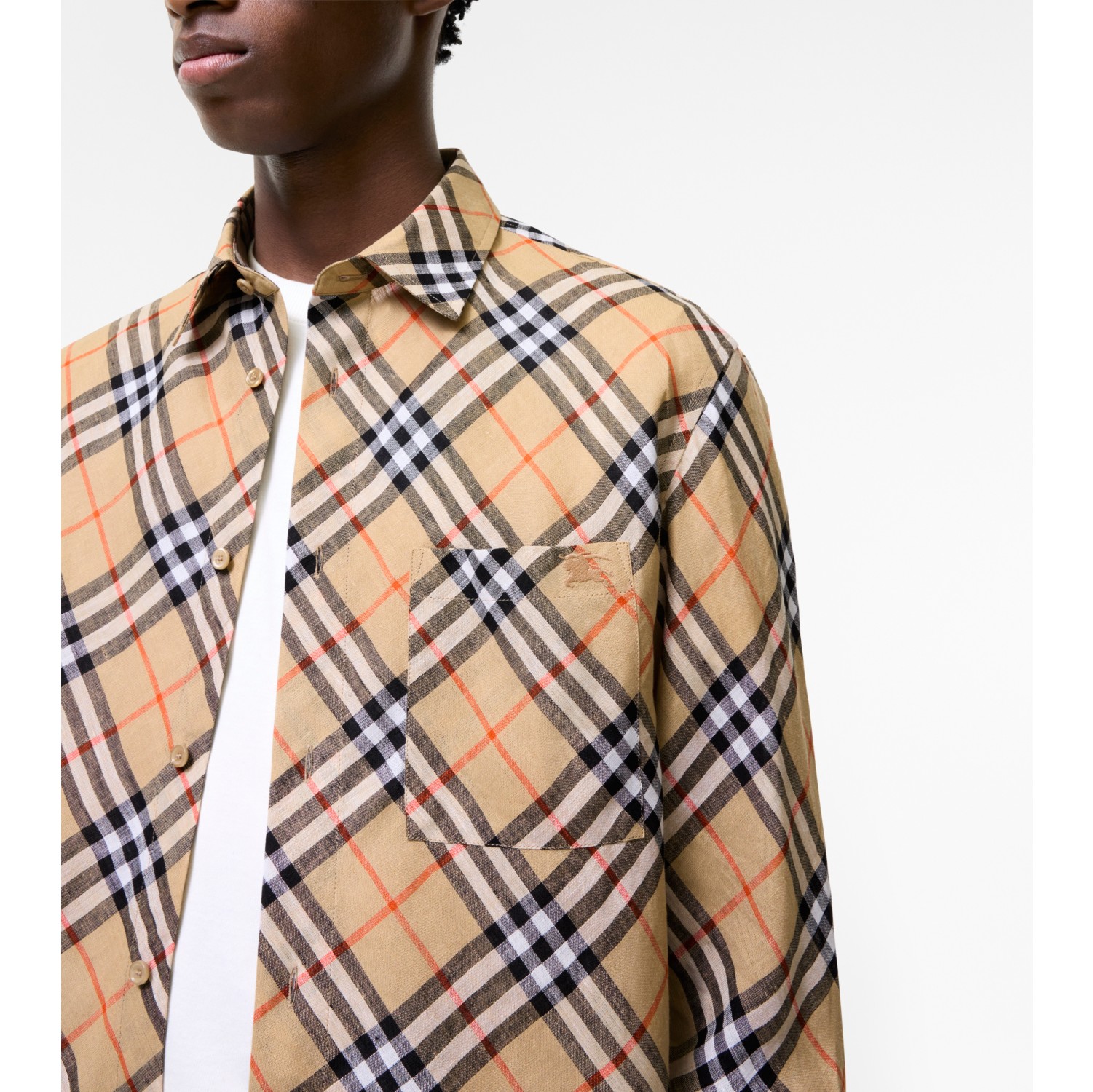 Relaxed Fit Check Linen Shirt in Sand beige - Men | Burberry® Official