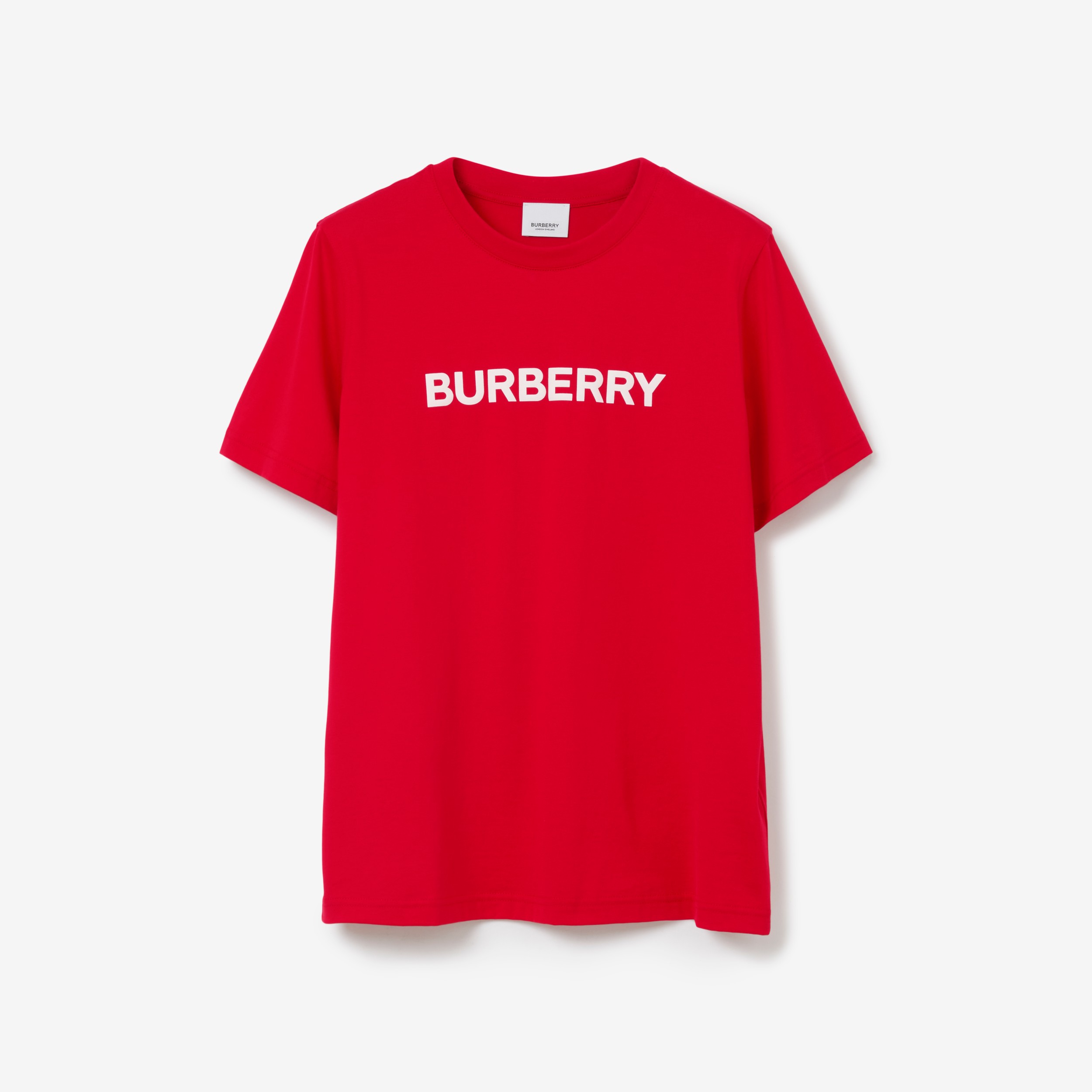 Logo Print Cotton T-shirt in Bright Red - Women | Burberry® Official