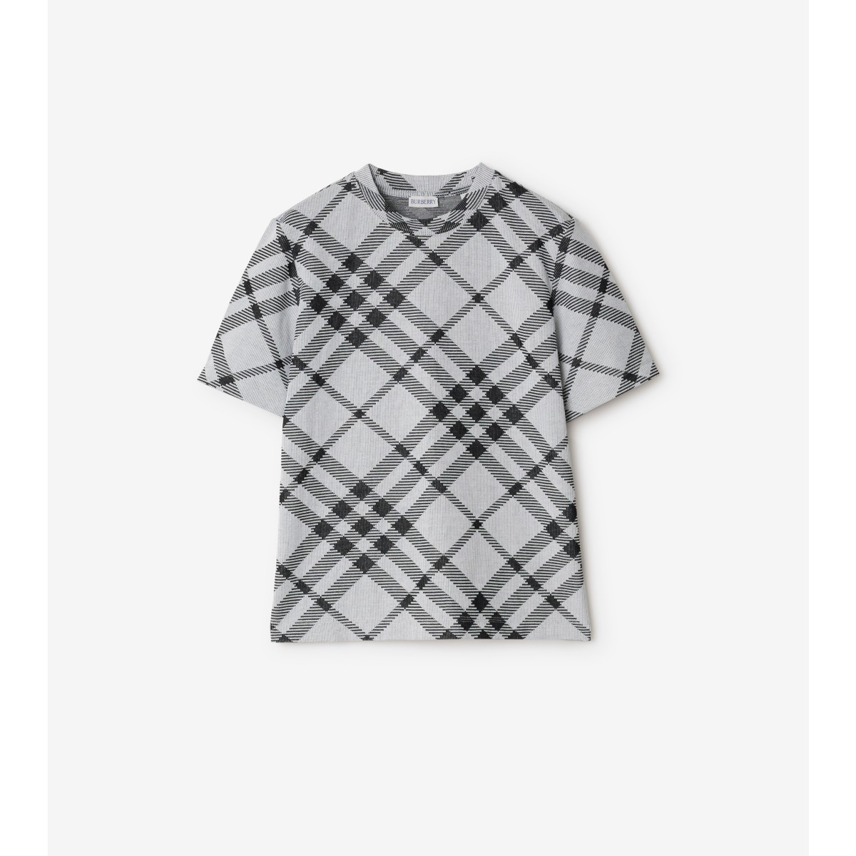 Burberry Check Stretch Cotton-blend T-shirt In Gray
