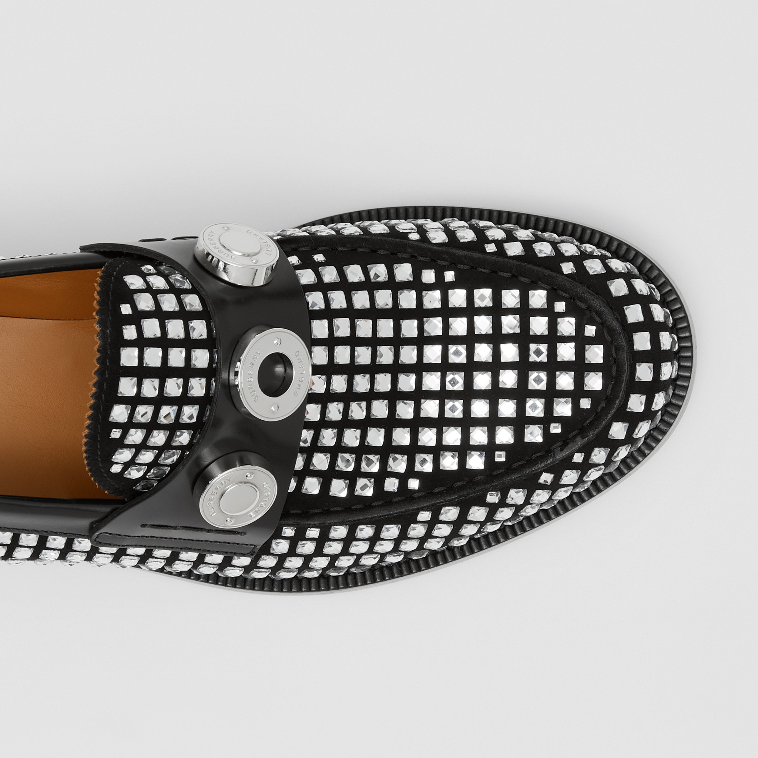 Logo Graphic Crystal Detail Suede Loafers in Black - Women | Burberry® Official - 2