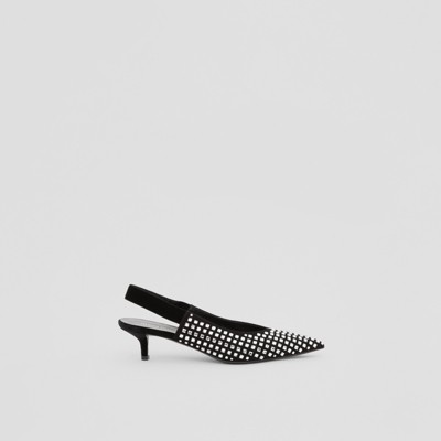 BURBERRY BURBERRY CRYSTAL DETAIL LEATHER SLINGBACK PUMPS