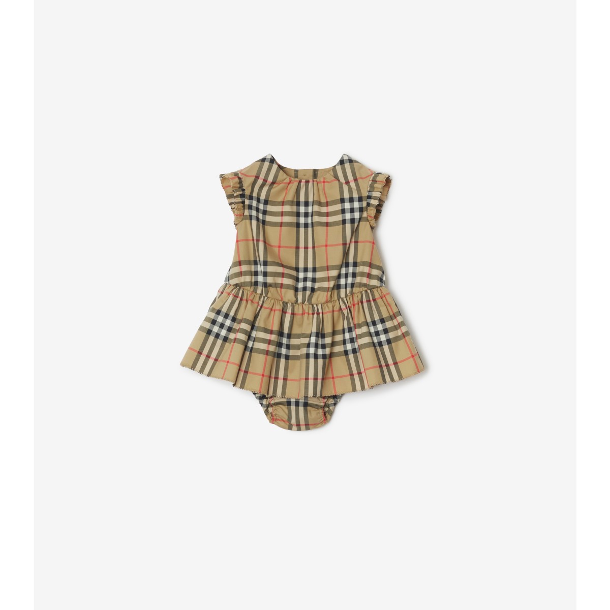Burberry Childrens Check Dress With Bloomers In Archive Beige