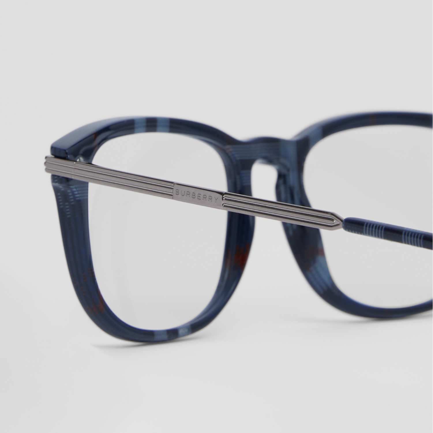 Check Detail Rectangular Optical Frames in Navy Men Burberry Official