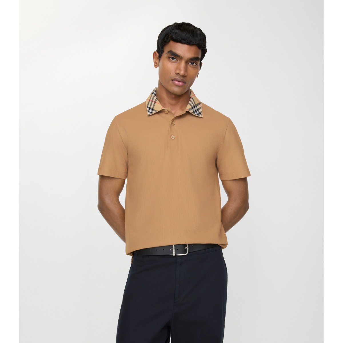  Check Collar Cotton Polo Shirt