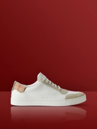 Neutral White Leather, Suede and Check Cotton Sneakers