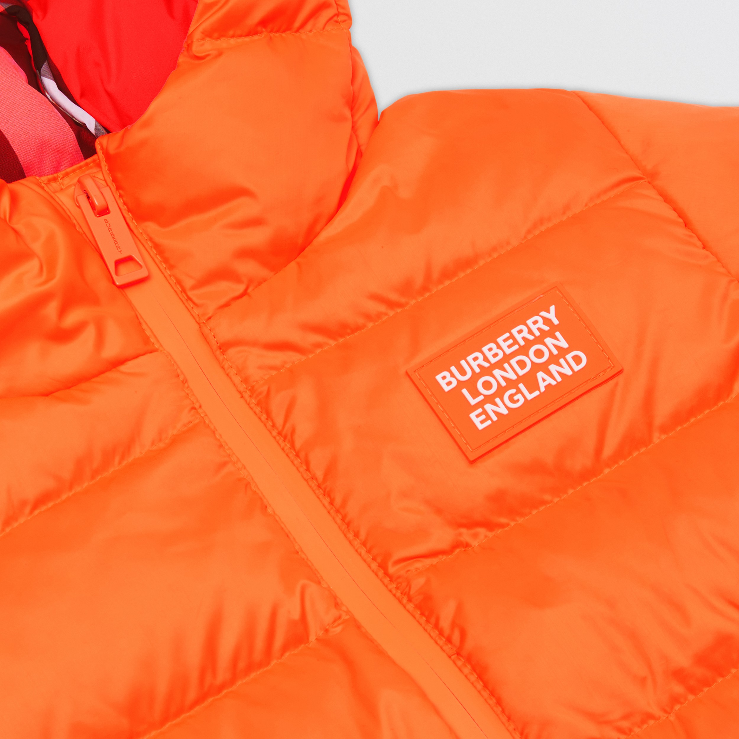 Logo Appliqué Hooded Puffer Jacket in Neon Orange | Burberry® Official - 2