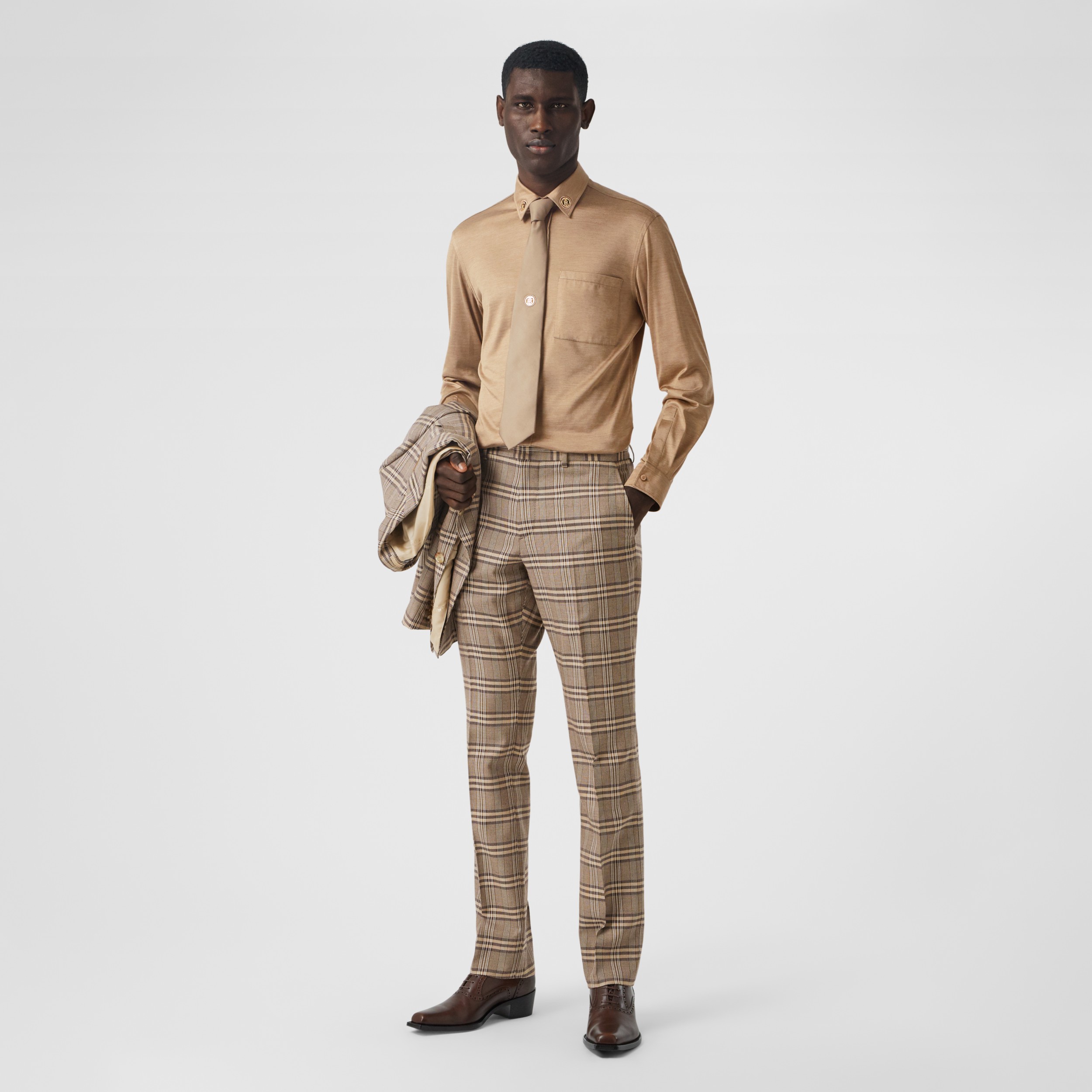 Elegante Hose Aus Wolle Und Seide Mit Prince Of Wales Check Muster Rauchiges Karamellfarben Burberry