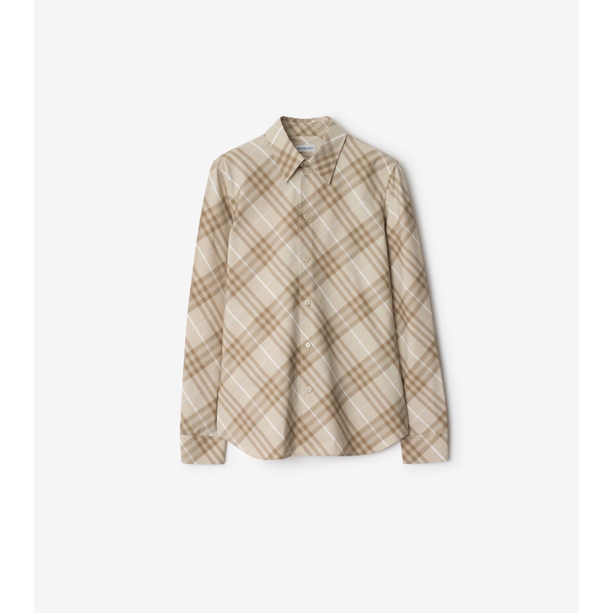 Burberry Women Beige Shirt With Pointed Collar And All-over Check Motif In Cotton Woman In Neutral