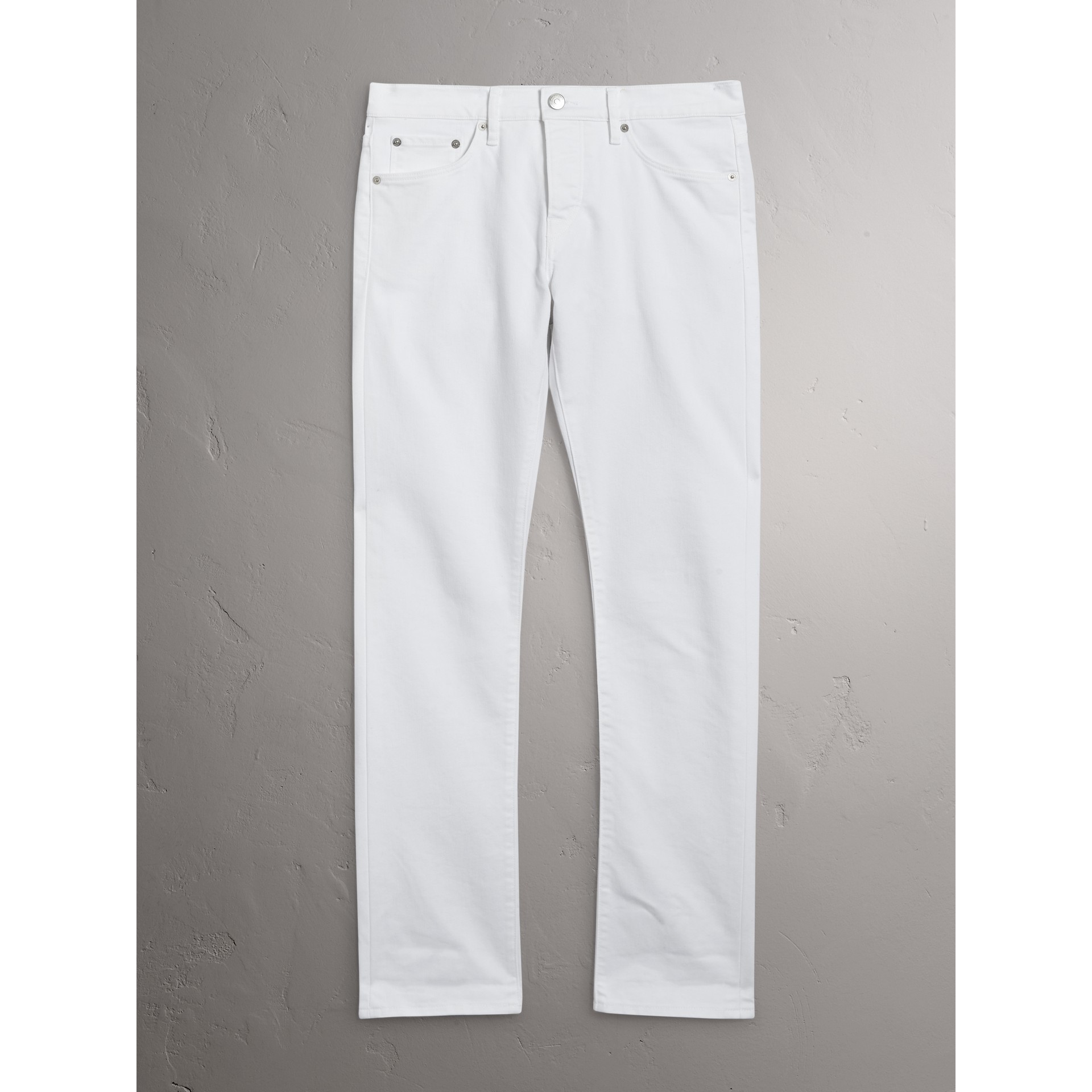 Straight Fit Stretch Japanese Denim Jeans in White - Men | Burberry ...