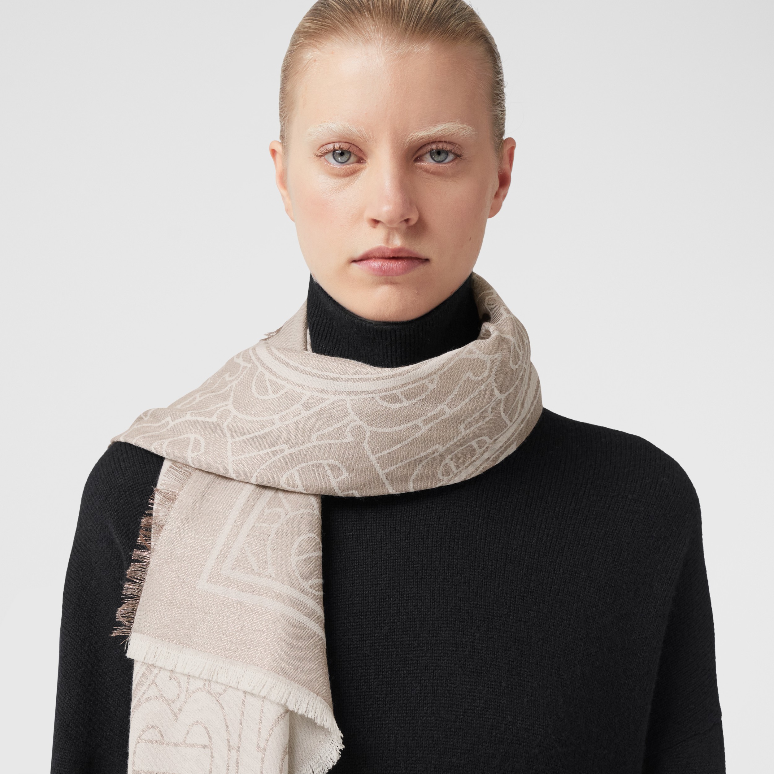 Metallic Montage Print Wool Silk Blend Scarf in Rose Gold | Burberry® Official - 3