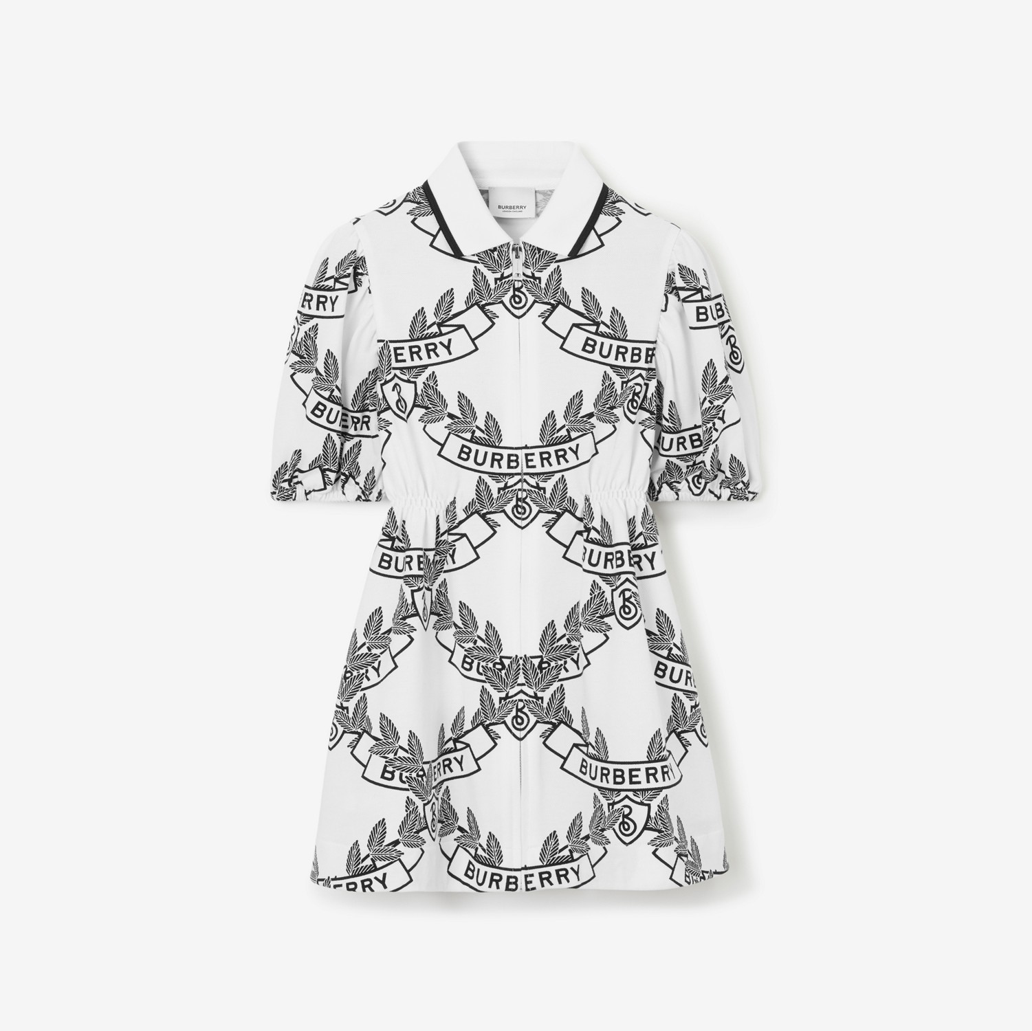 橡树叶徽章棉质连衣裙 (白色 / 黑色) | Burberry® 博柏利官网