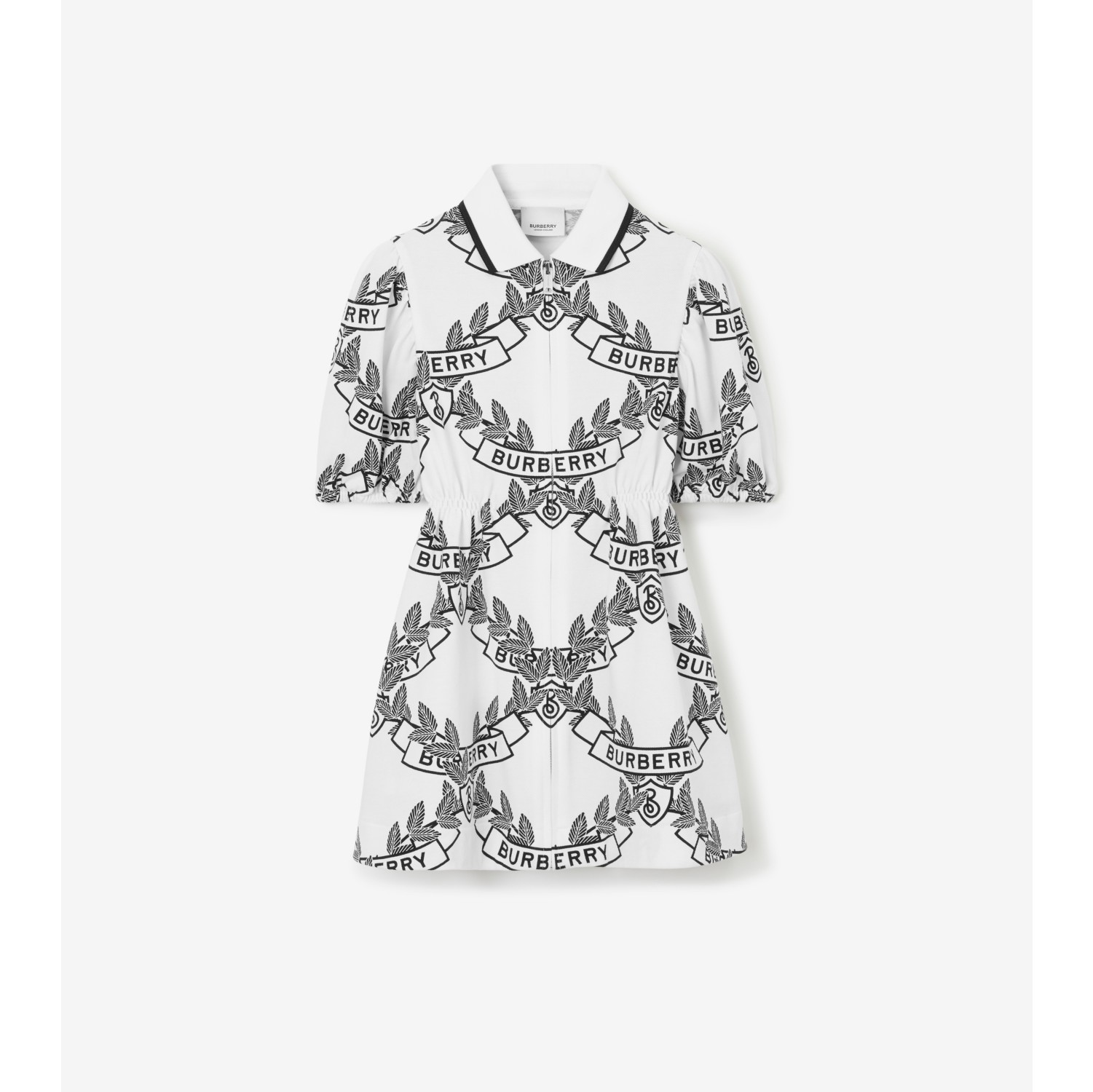 Oak Leaf Crest Cotton Dress in White/black | Burberry® Official