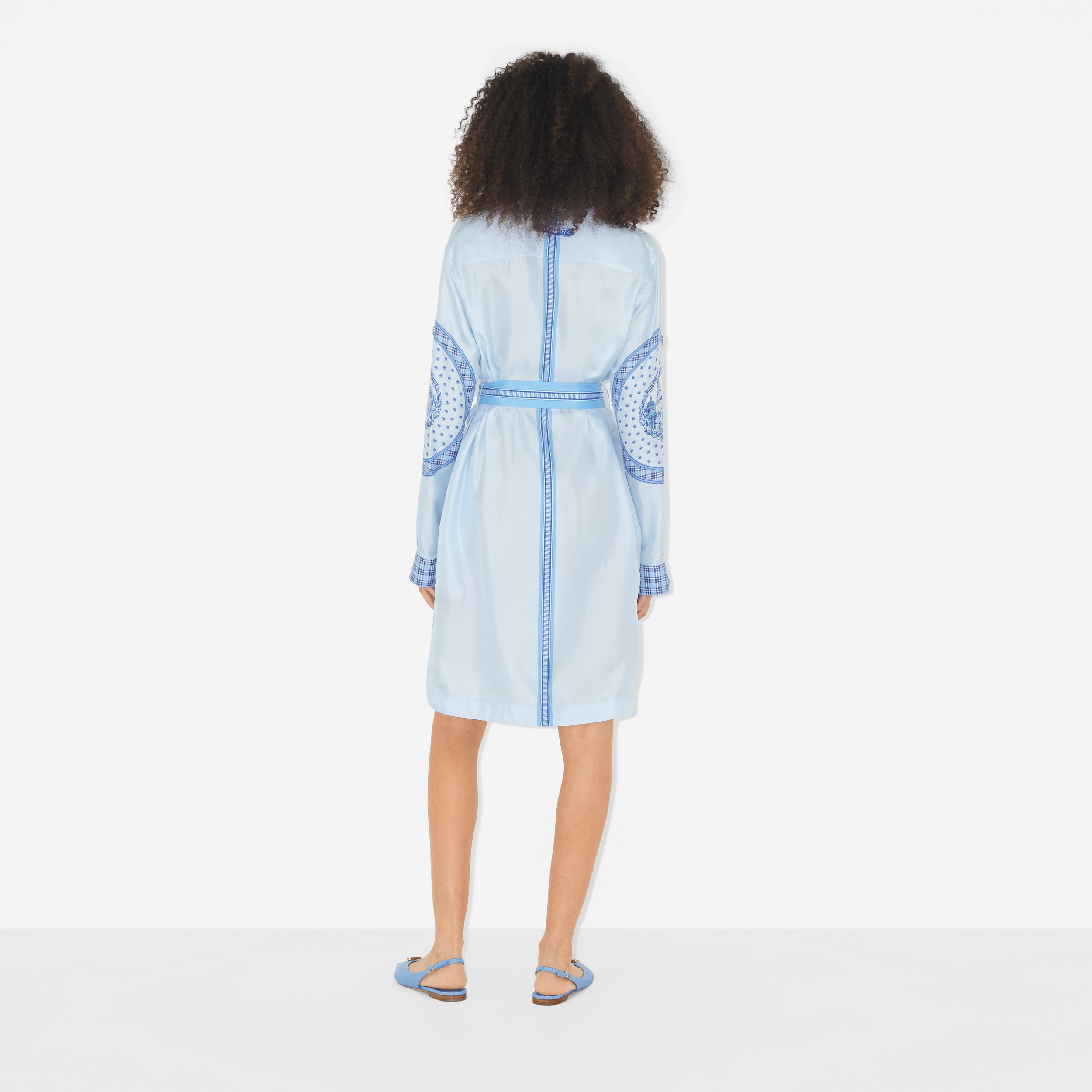 Vestido estilo camisa de seda com estampa de monumentos (Azul Dedaleira) - Mulheres | Burberry® oficial - 4