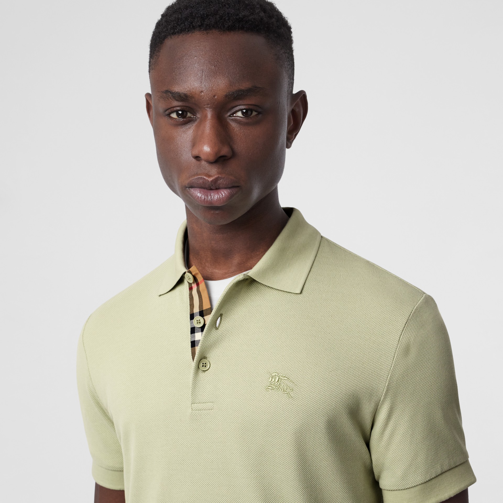 Check Placket Cotton Polo Shirt in Pale Apple Green - Men | Burberry ...