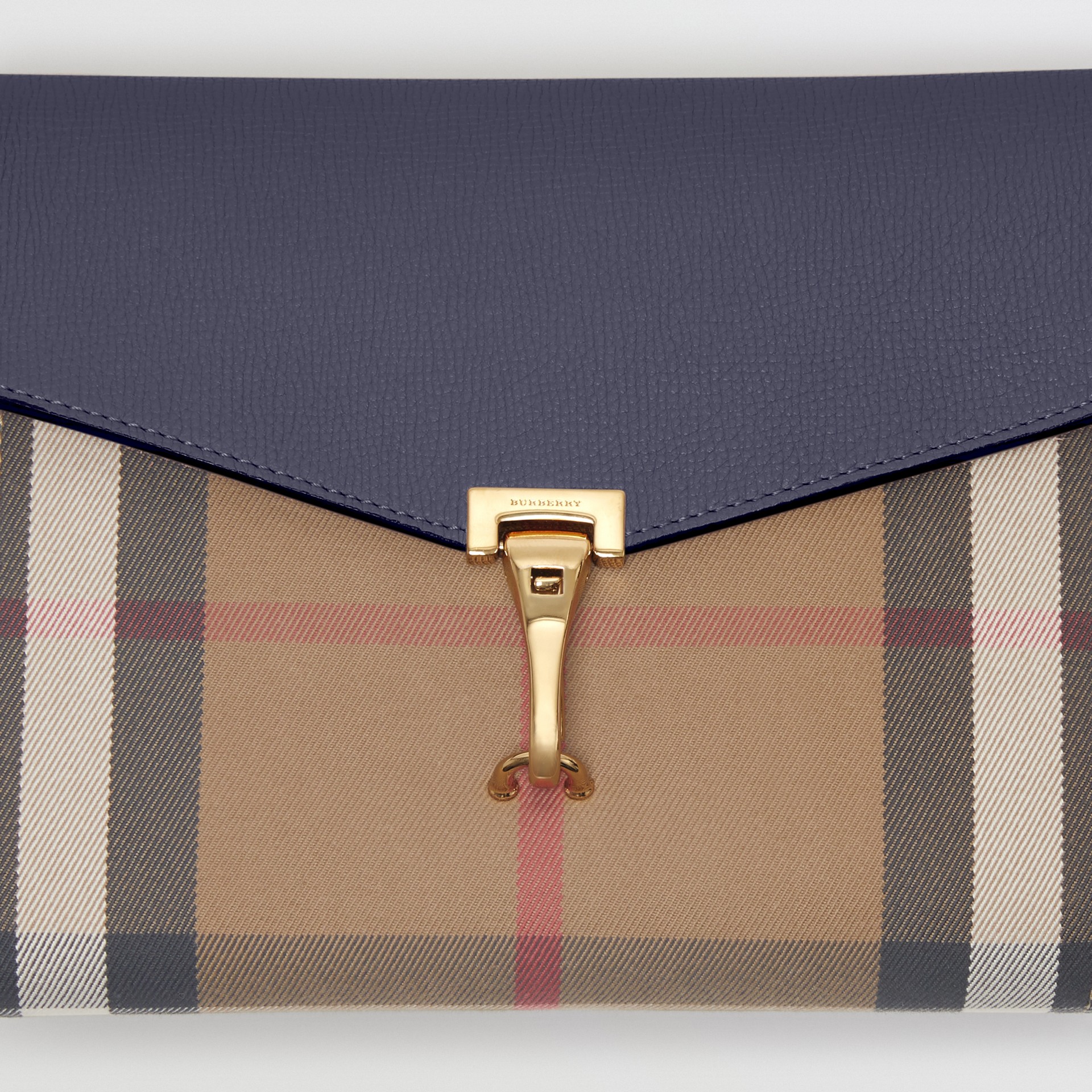 Small Leather and House Check Crossbody Bag in Ink Blue Women Burberry United States