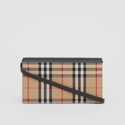 burberry vintage check and leather wallet with detachable strap